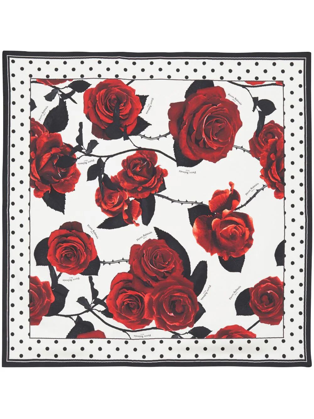 Shop Balmain Red Roses & Polka Dots Scarf 90x90 In Gqx Gqx Blanc Rouge Fonce Noir