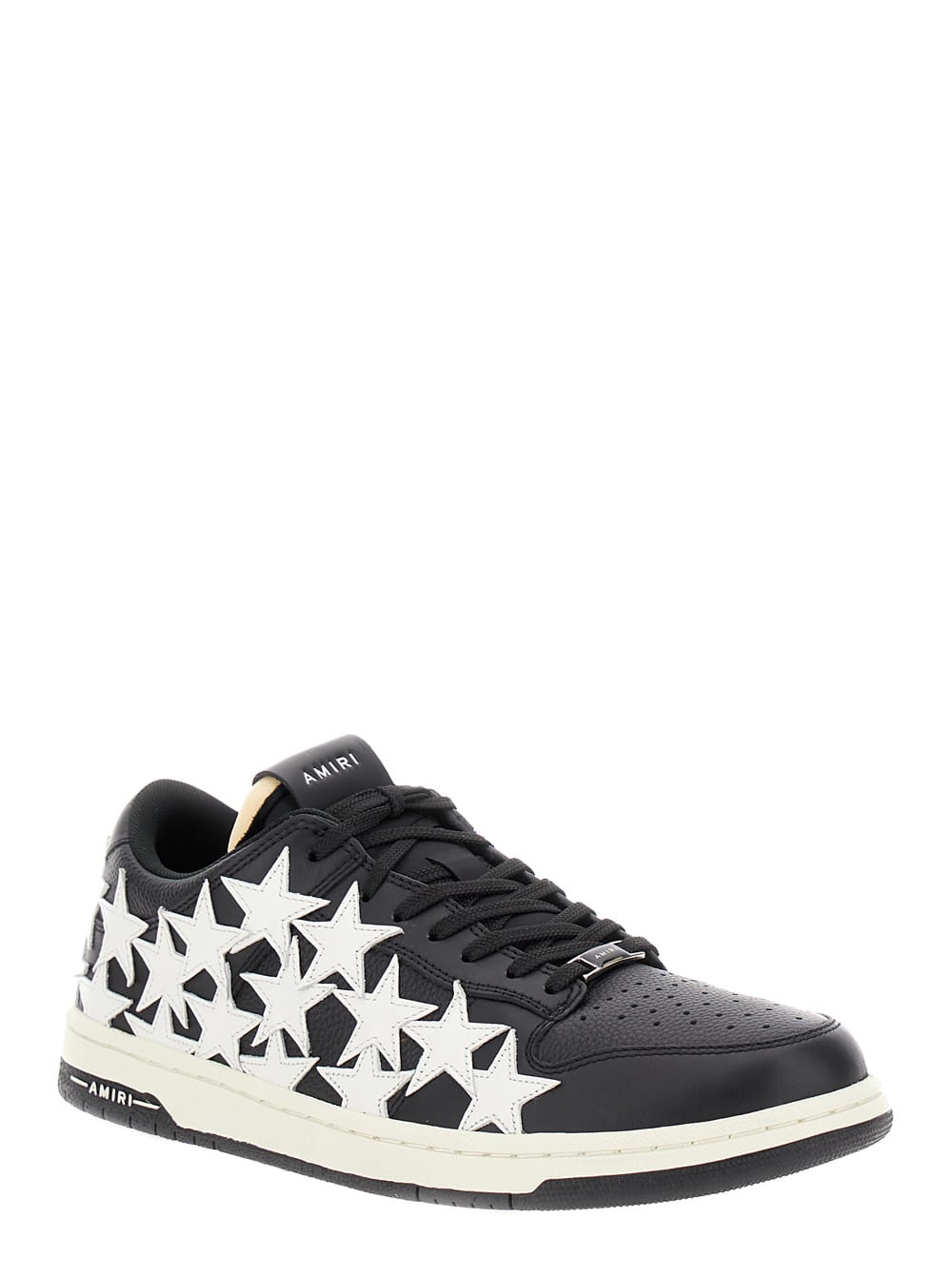 Shop Amiri Stars Court Black And White Low Top Sneakers With Star Patches In Leather Man