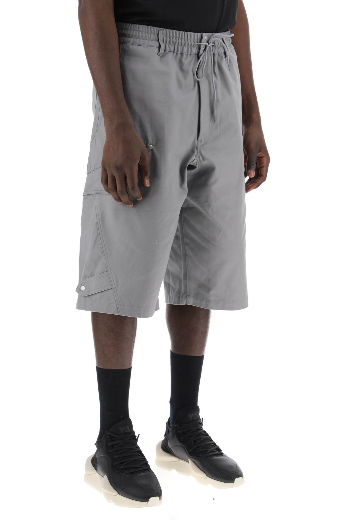 Shop Y-3 Canvas Multi-pocket Bermuda Shorts. In Chsogr (grey)