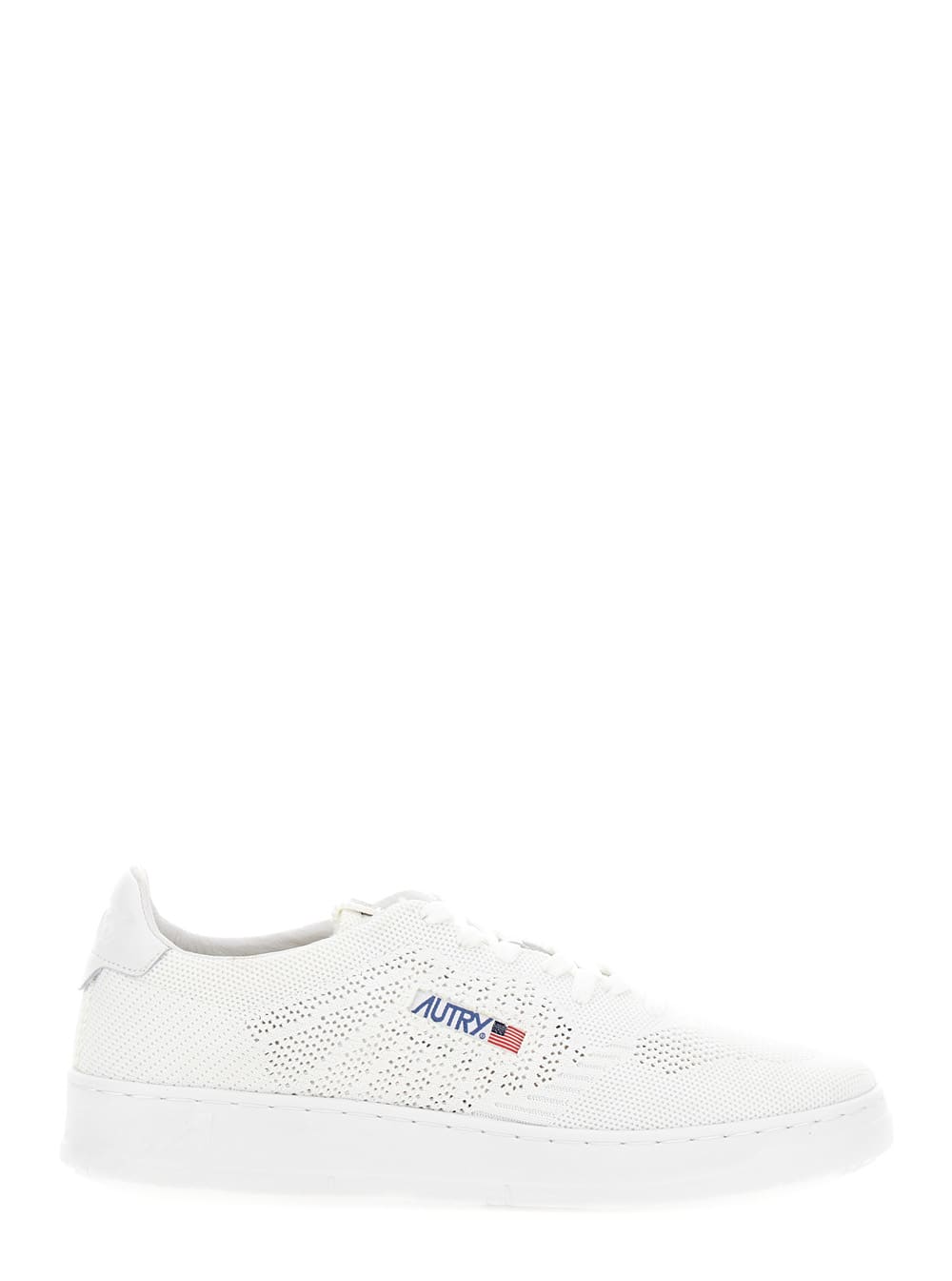 medalist Easeknit White Low Top Sneakers With Perforated Design In Knit Man