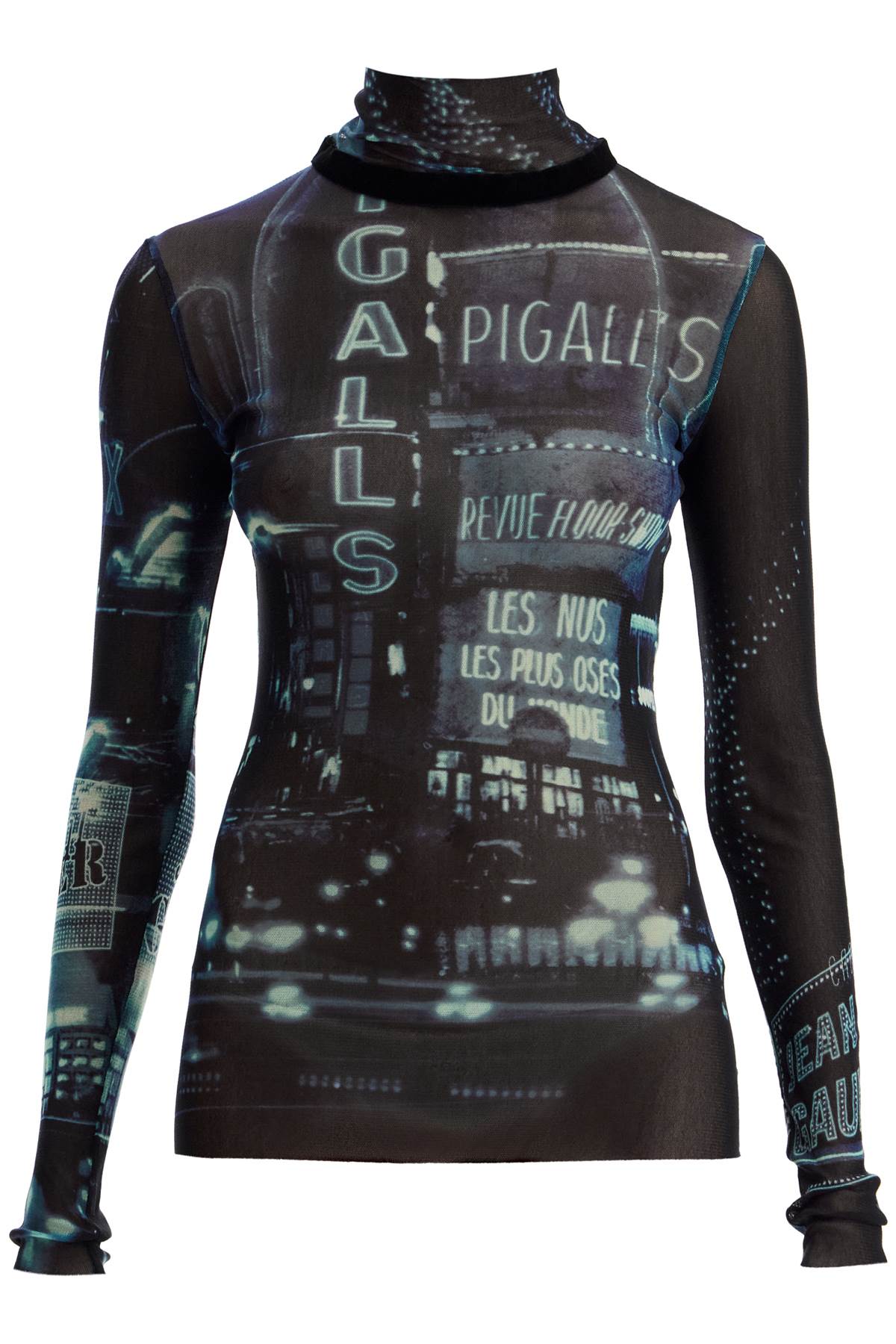 Shop Jean Paul Gaultier Pigalle Print Tulle Top With In Navy/lightblue/white/black (blue)