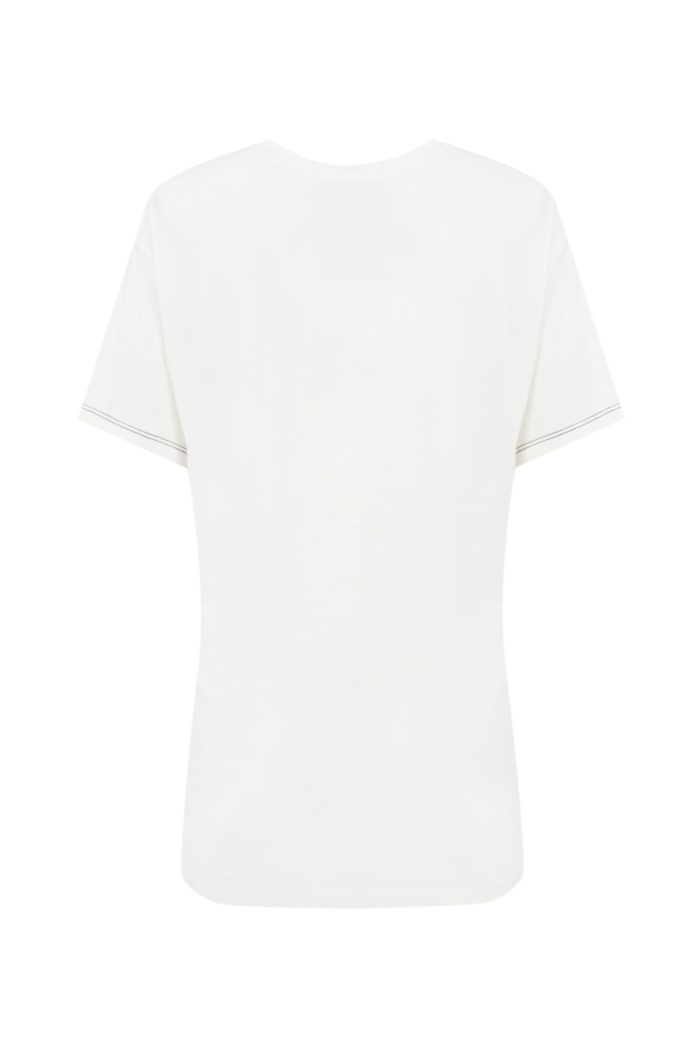 Elisabetta Franchi Jersey T-shirt With Print And Satin Bands In Gesso