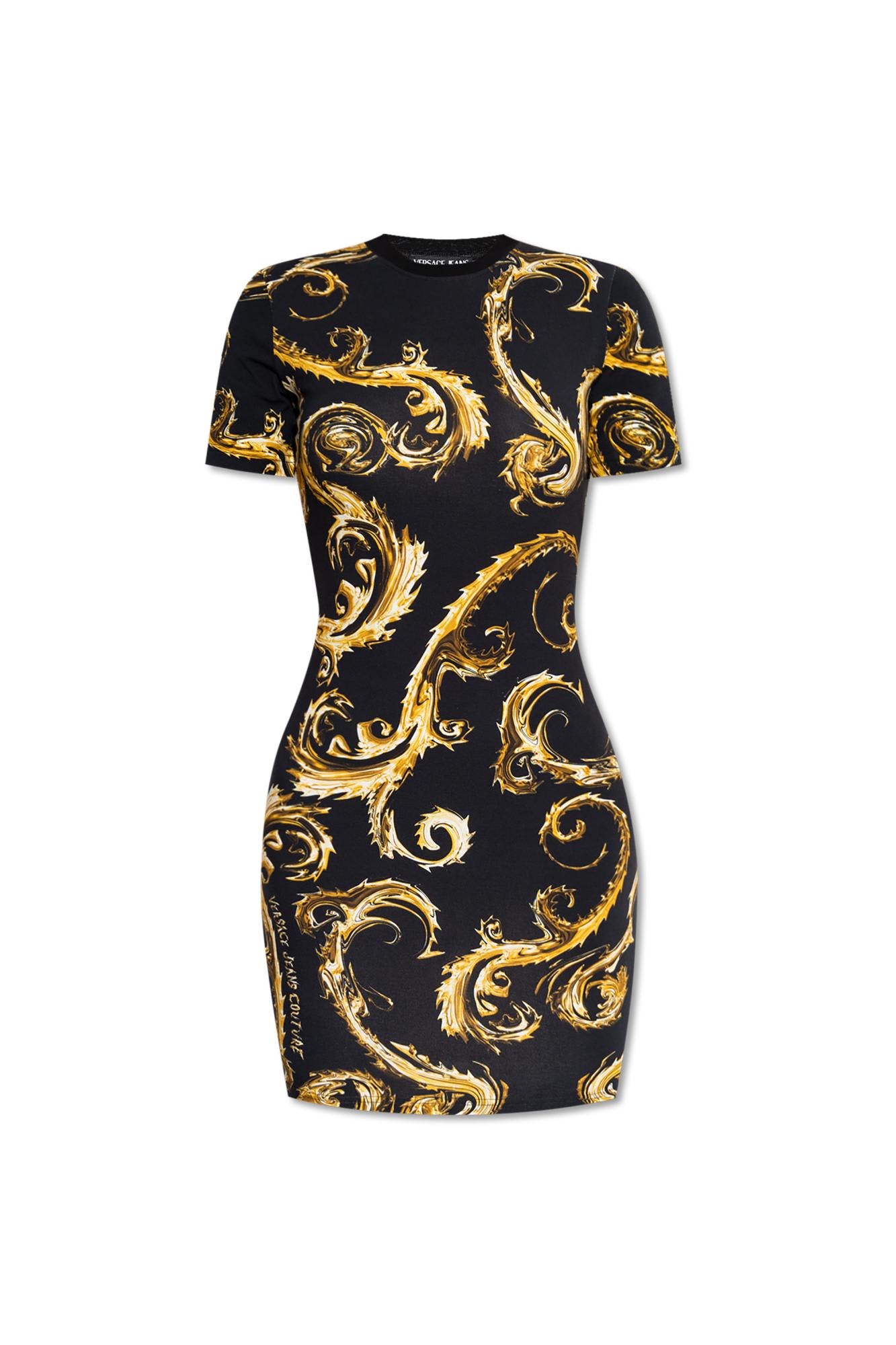 Versace Jeans Couture Baroque-print T-shirt Dress In Black E Gold