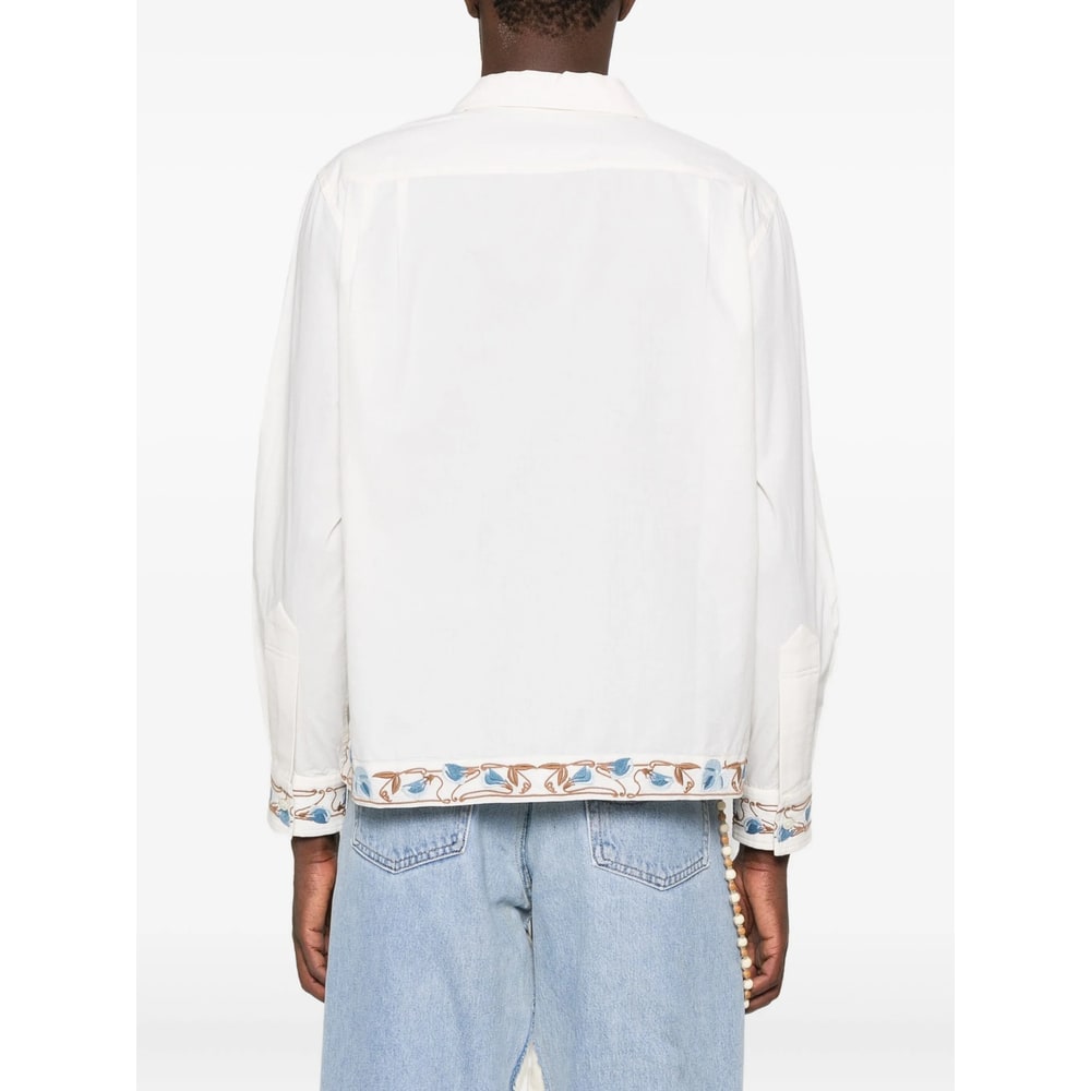 Bode Nouveau Vine Camp-collar Embroidered Cotton-poplin Shirt In Neutral