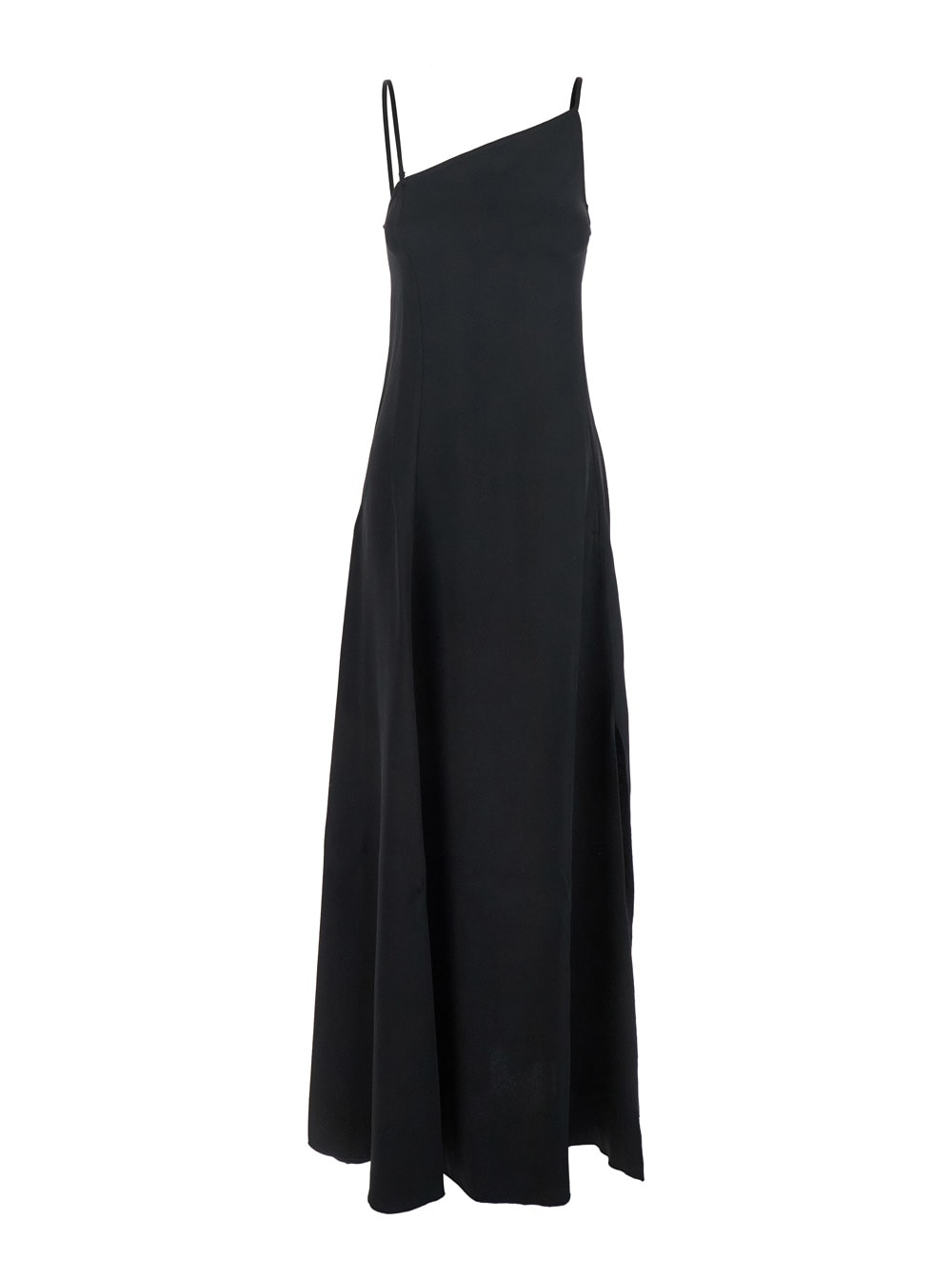 Shop Forte Forte Black Long Flared Dress With Asymmetric Neckline In Tech Fabric Woman