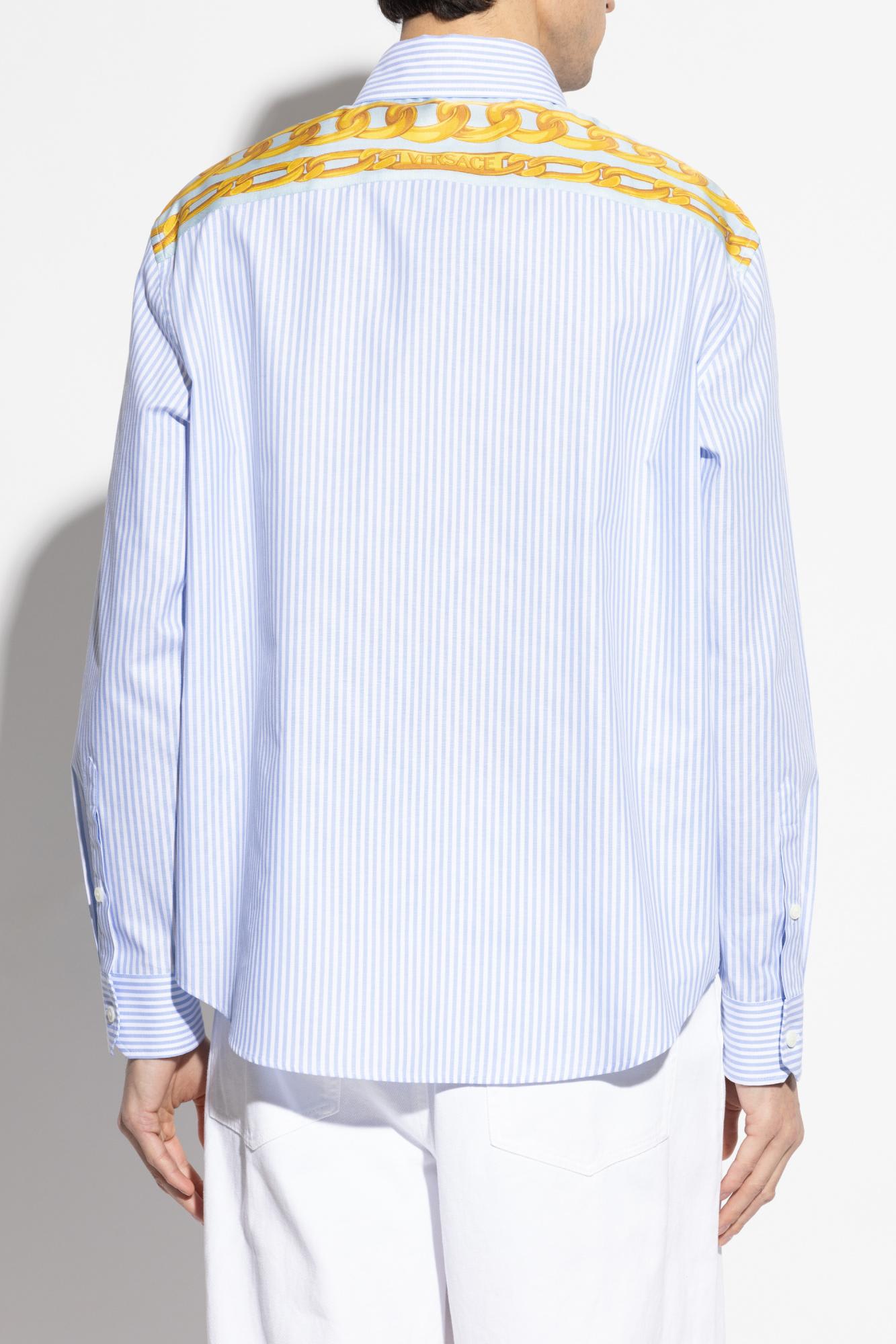Versace Long-sleeved Striped Buttoned Shirt In Clear Blue