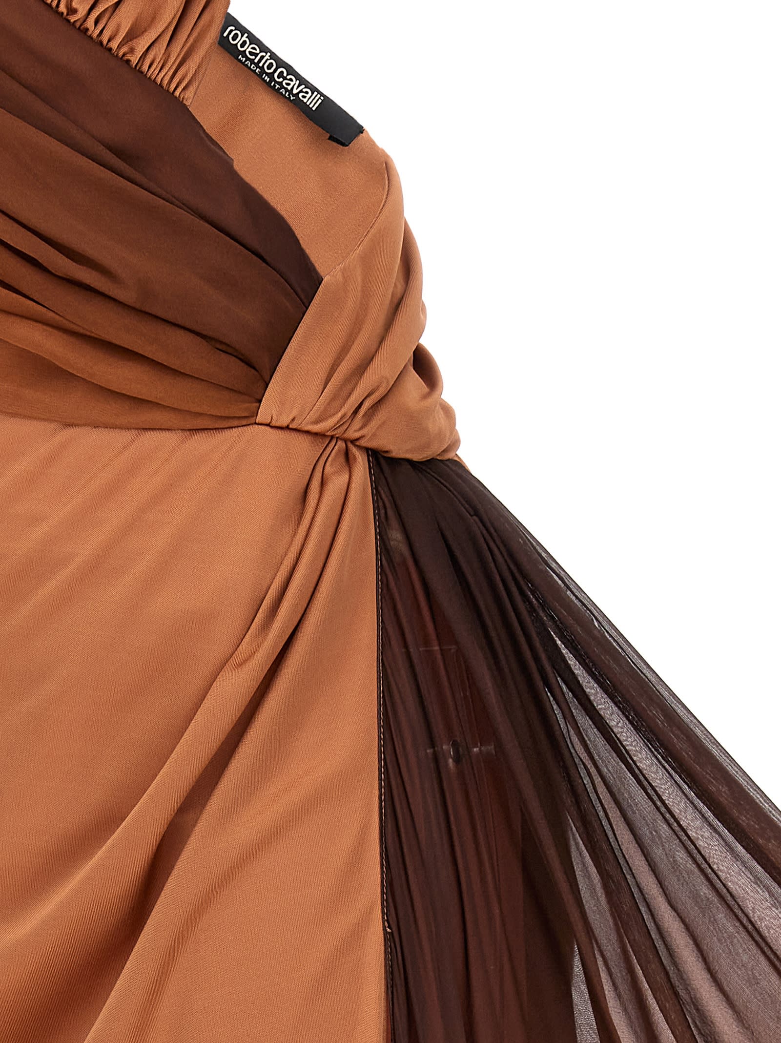 Shop Roberto Cavalli Draped Maxi Dress In Brown