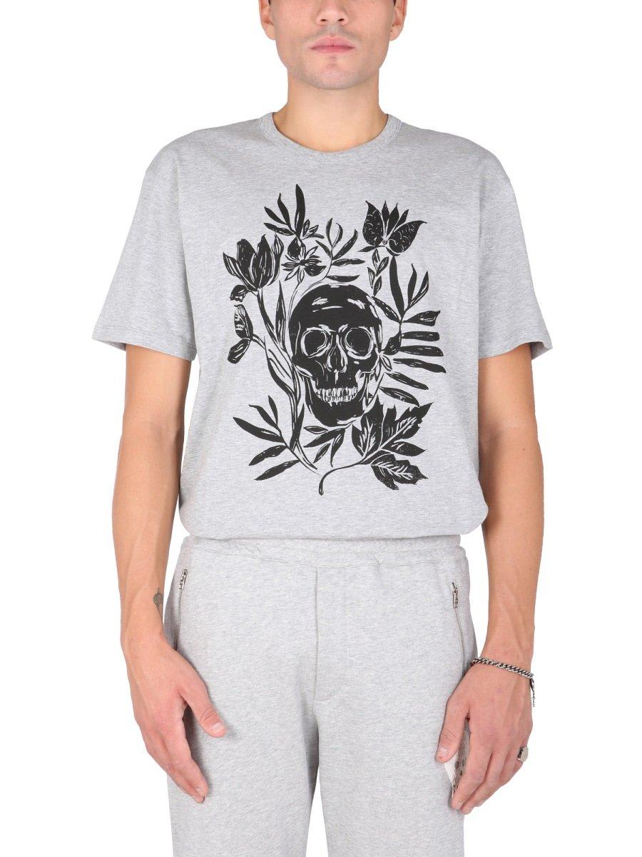 Shop Alexander Mcqueen Skull Printed Crewneck T-shirt In Grey