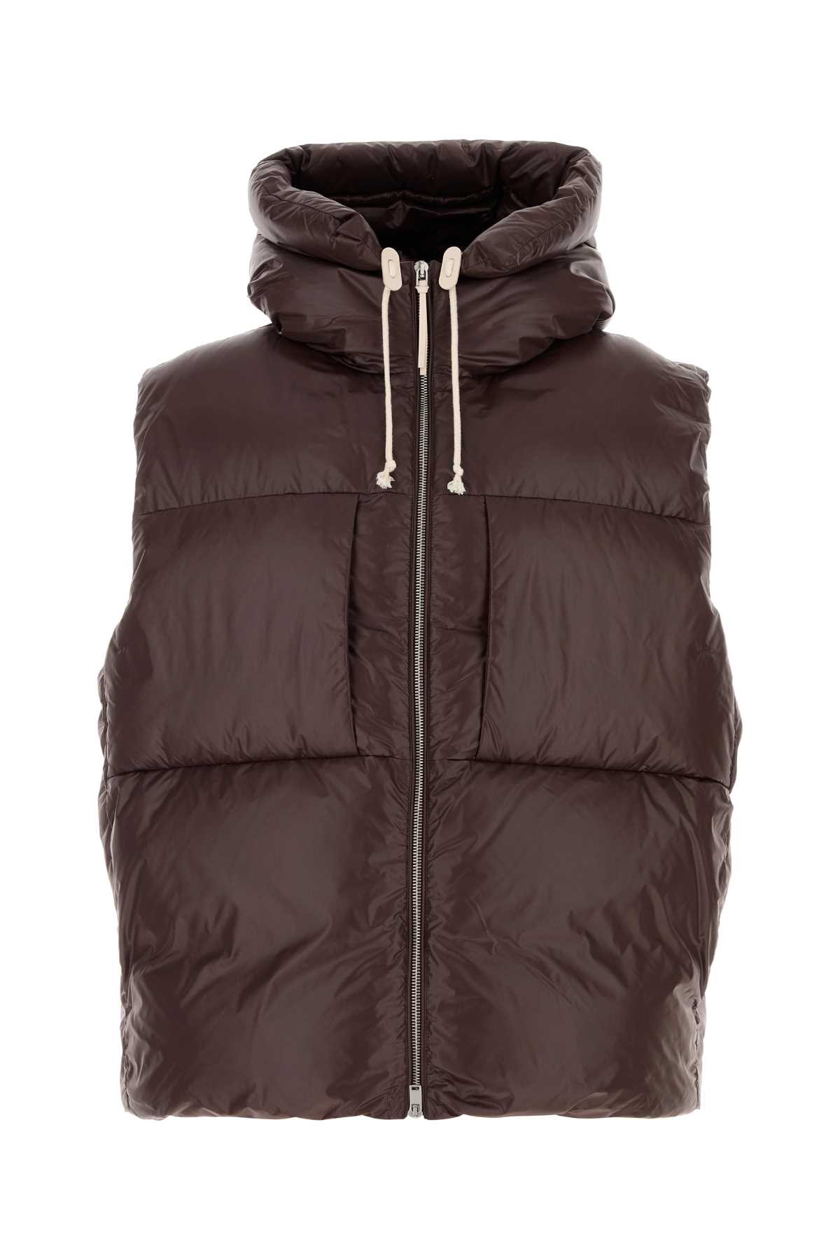 Jil Sander Brown Nylon Sleeveless Down Jacket In Brown