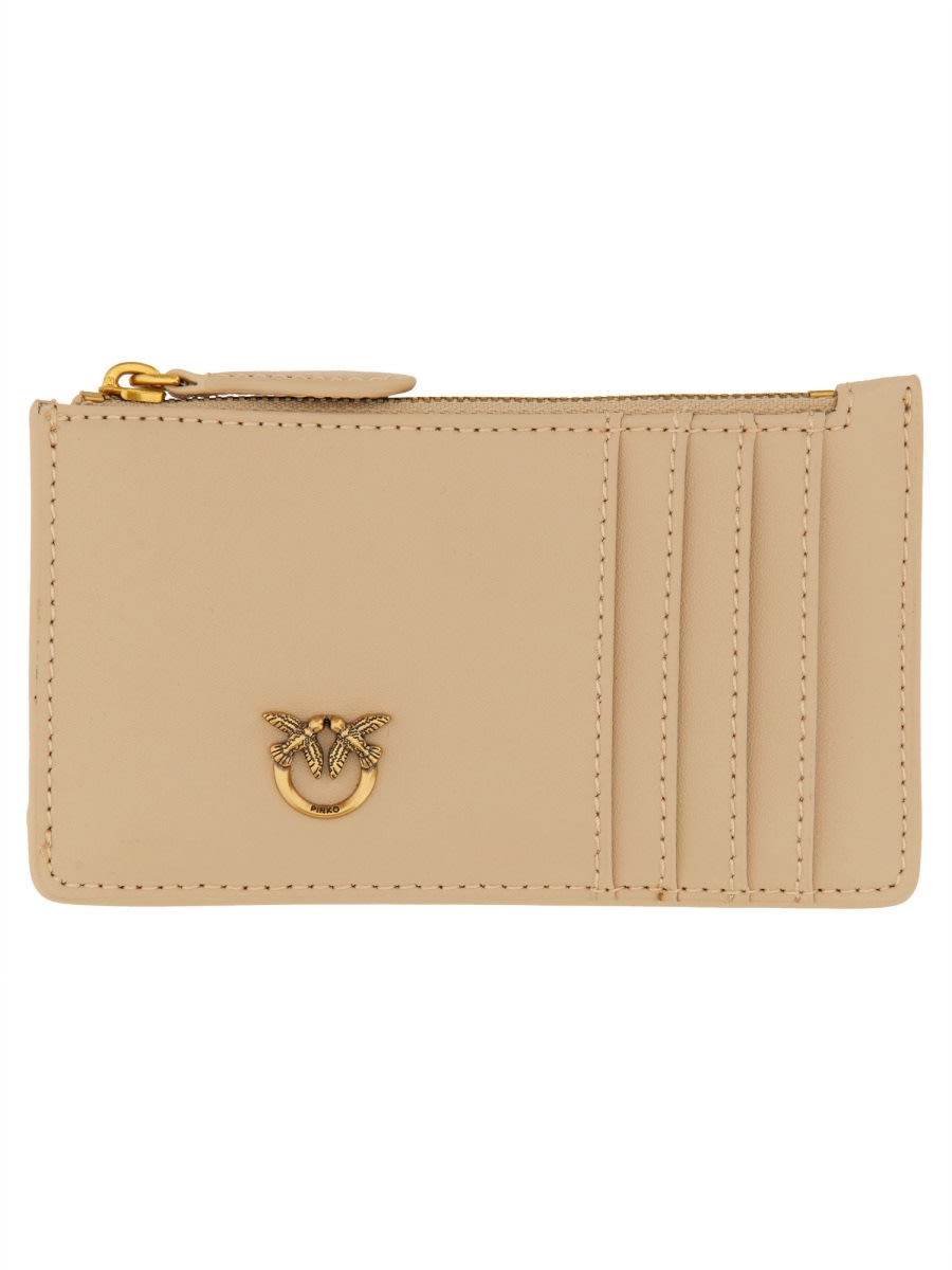 Pinko Porta Carte Con Logo In Beige
