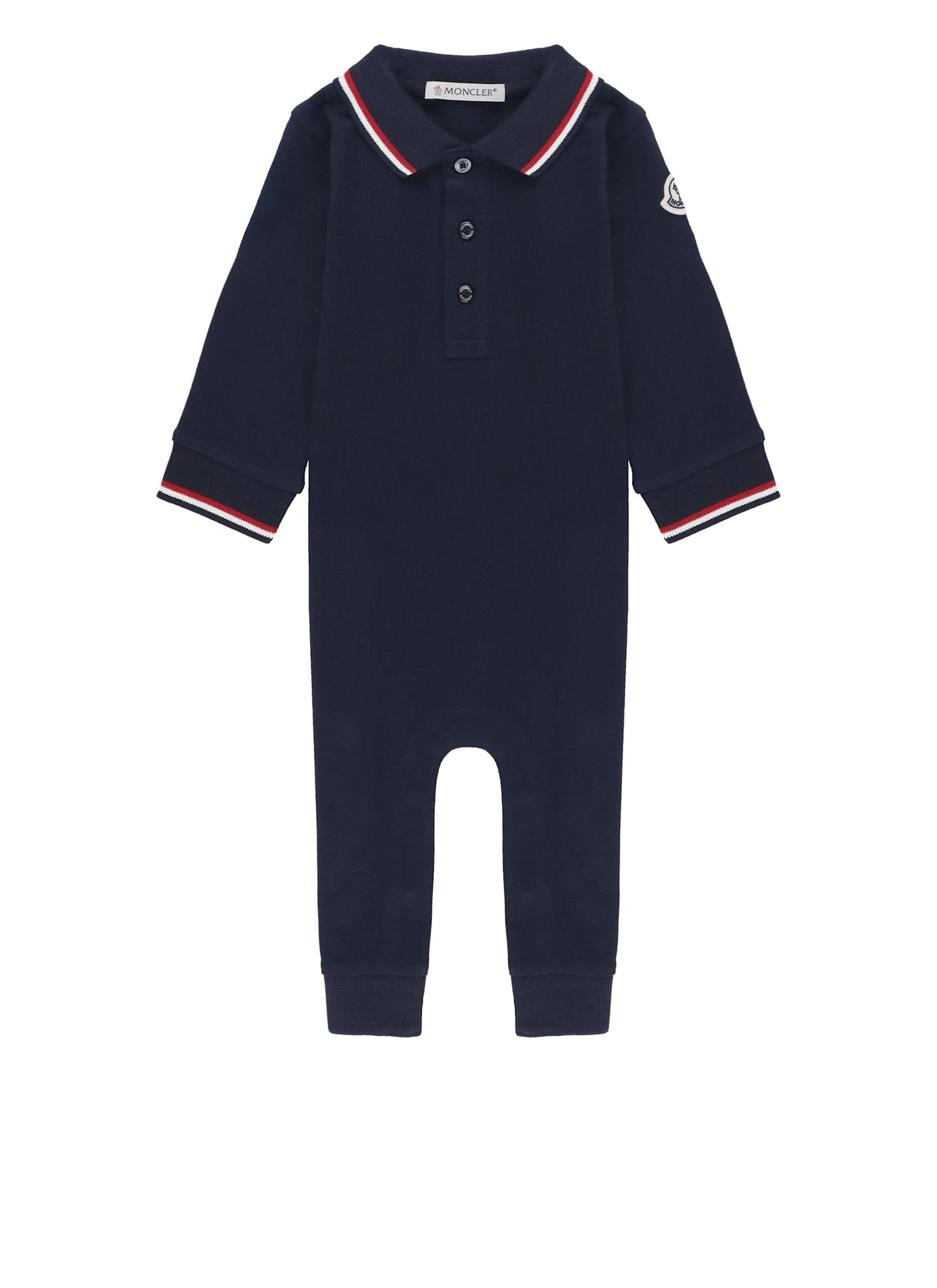 Moncler Piquet Cotton Onesie In Blue