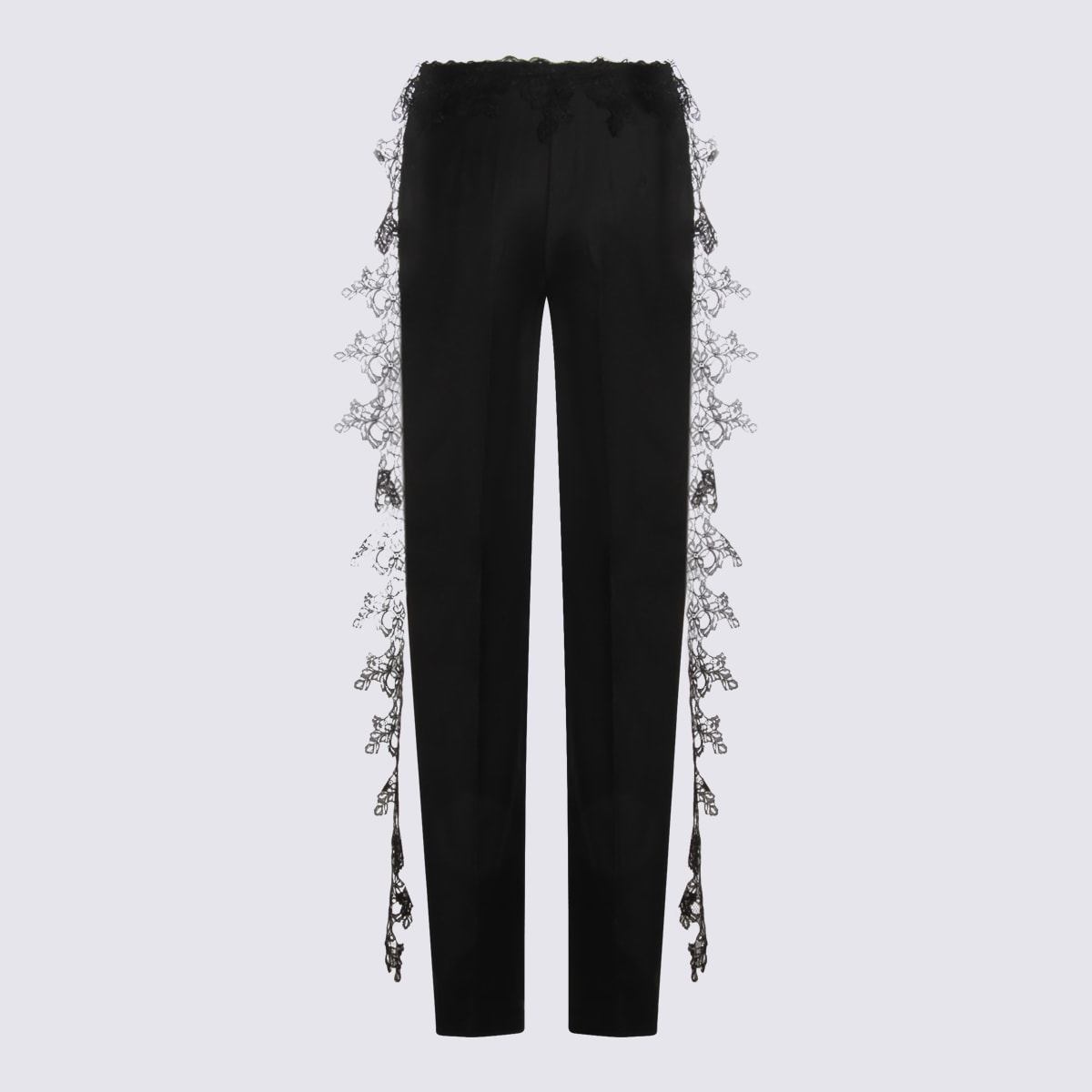 Blumarine Slim Fit High Waist Lace Detailing Trousers In Black