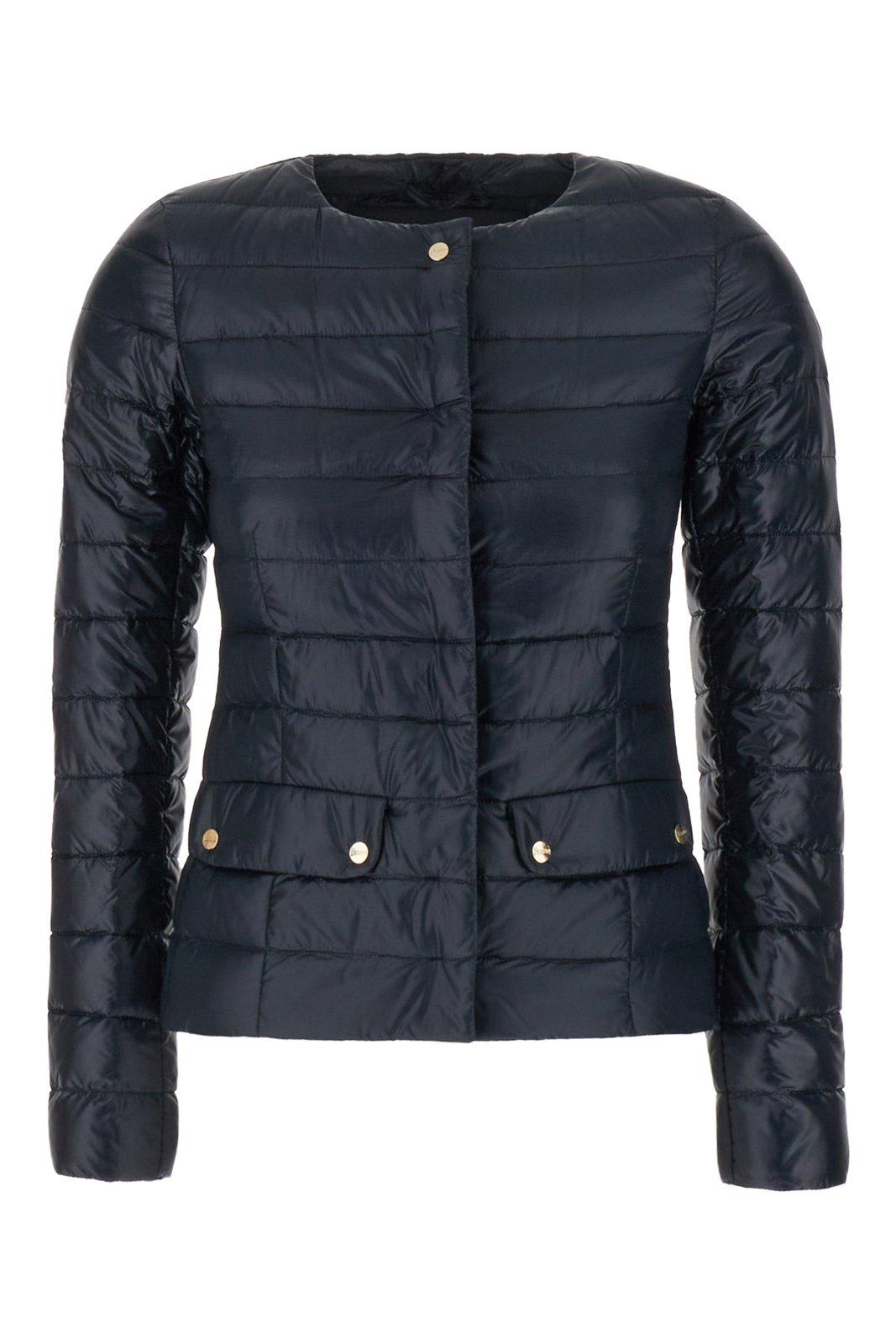 Shop Herno Quilted Crewneck Padded Jacket In Blue