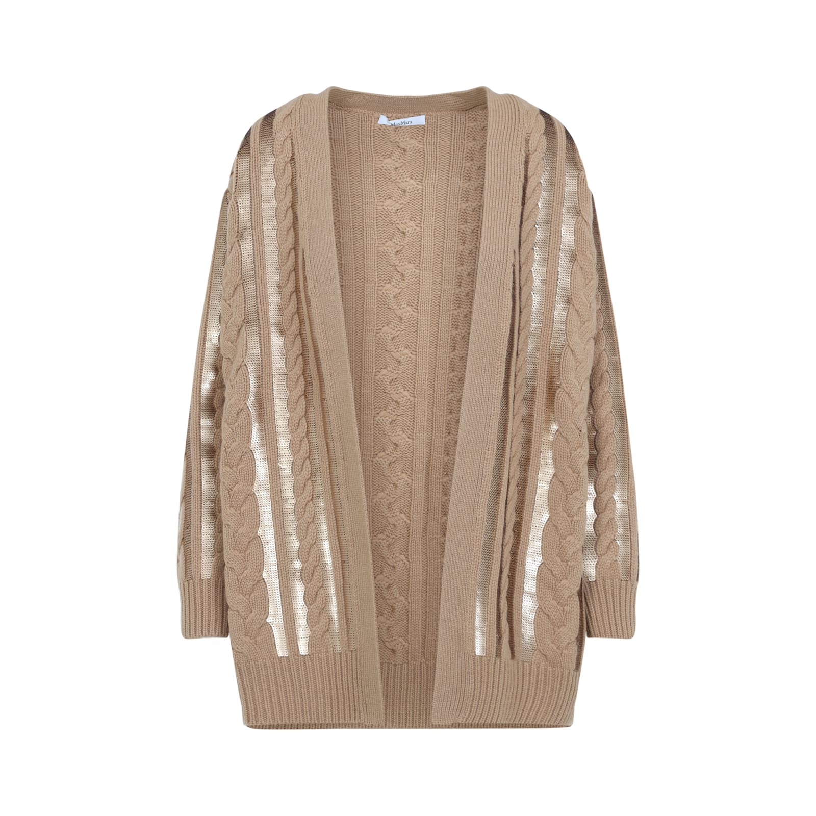 Max Mara Mirco Cable Knit Sequined Cardigan In Cammello