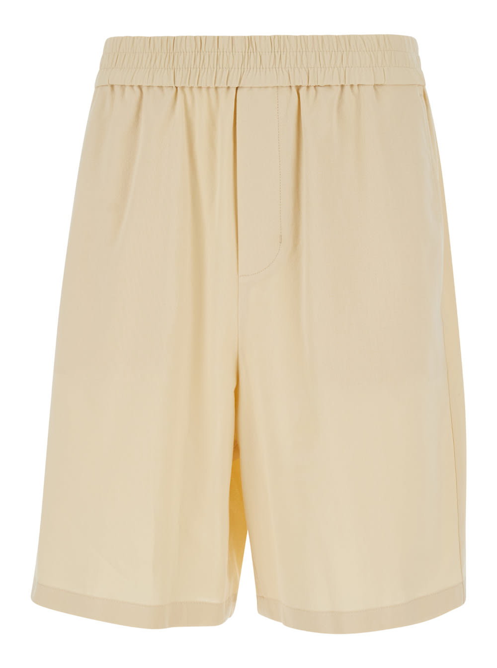 Beige Elastic Bermuda Shorts In Cotton Man