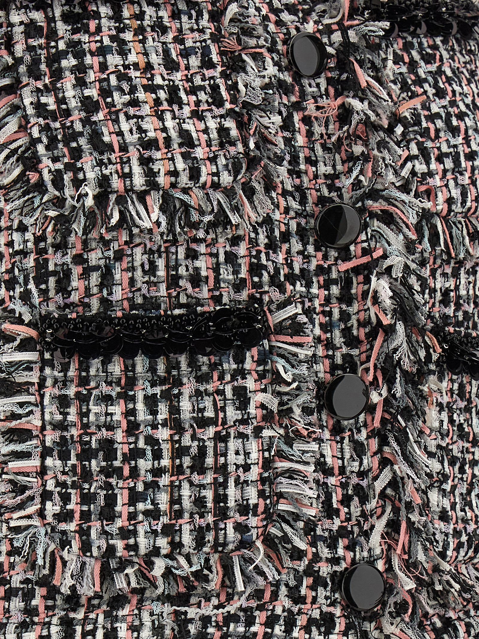 Shop Self-portrait Black Fringed Boucle Short Jacket In Multicolor