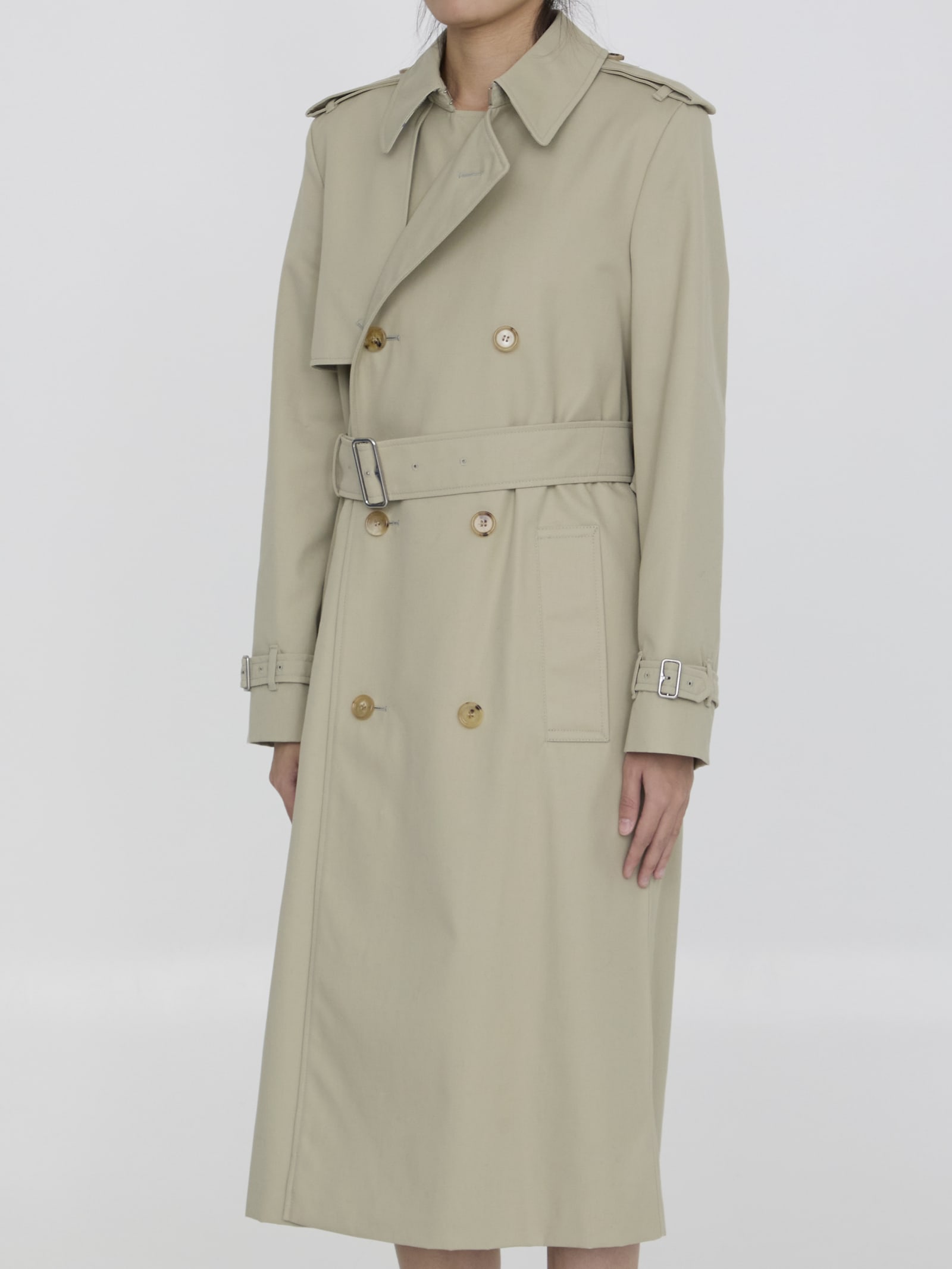 Shop Burberry Trench Coat In Cotton Blend In Grey