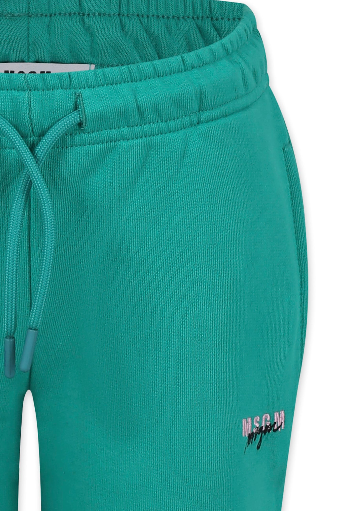 Msgm Green Trousers For Girl With Logo In Green