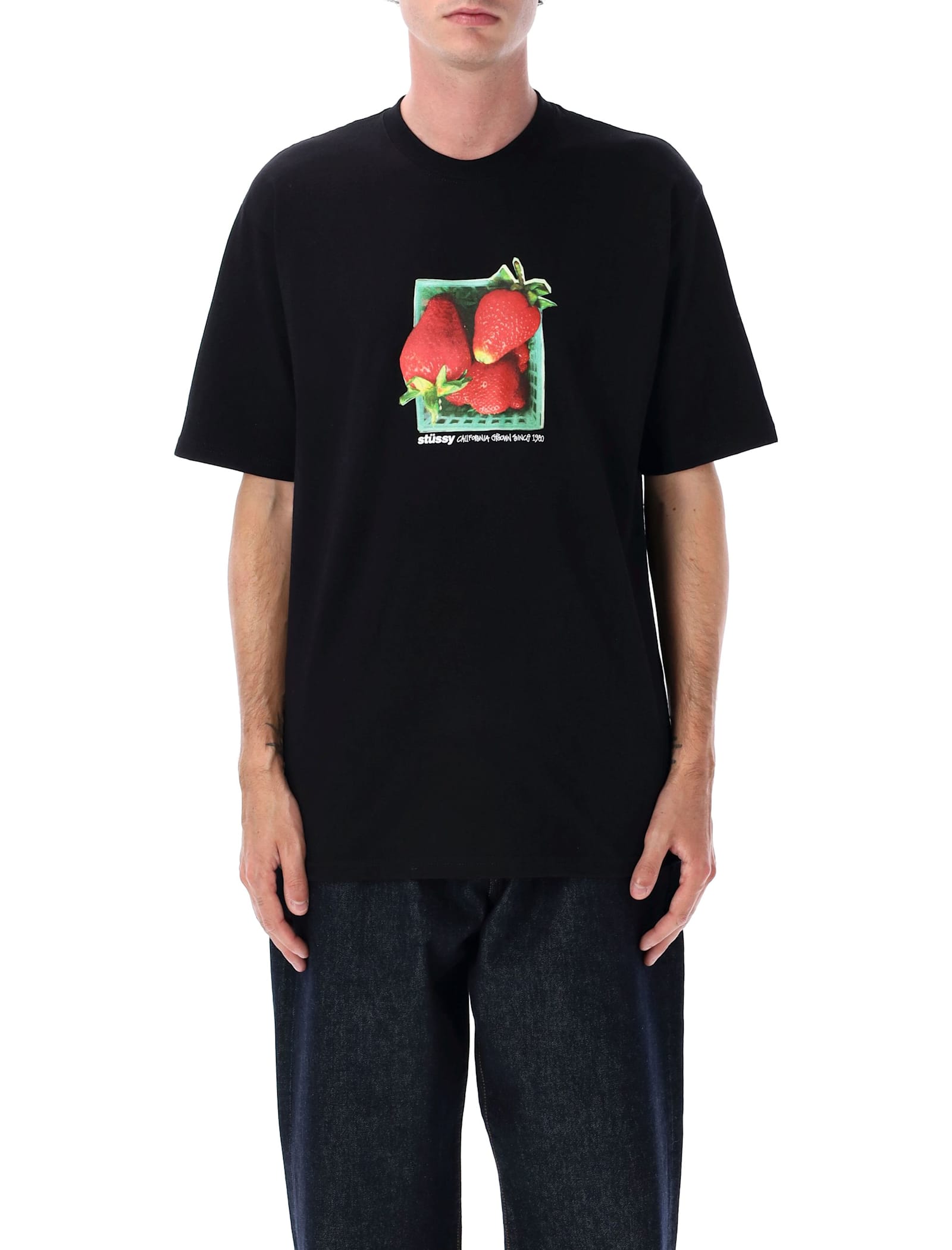 Stussy Black Crewneck Printed T-shirt In Black