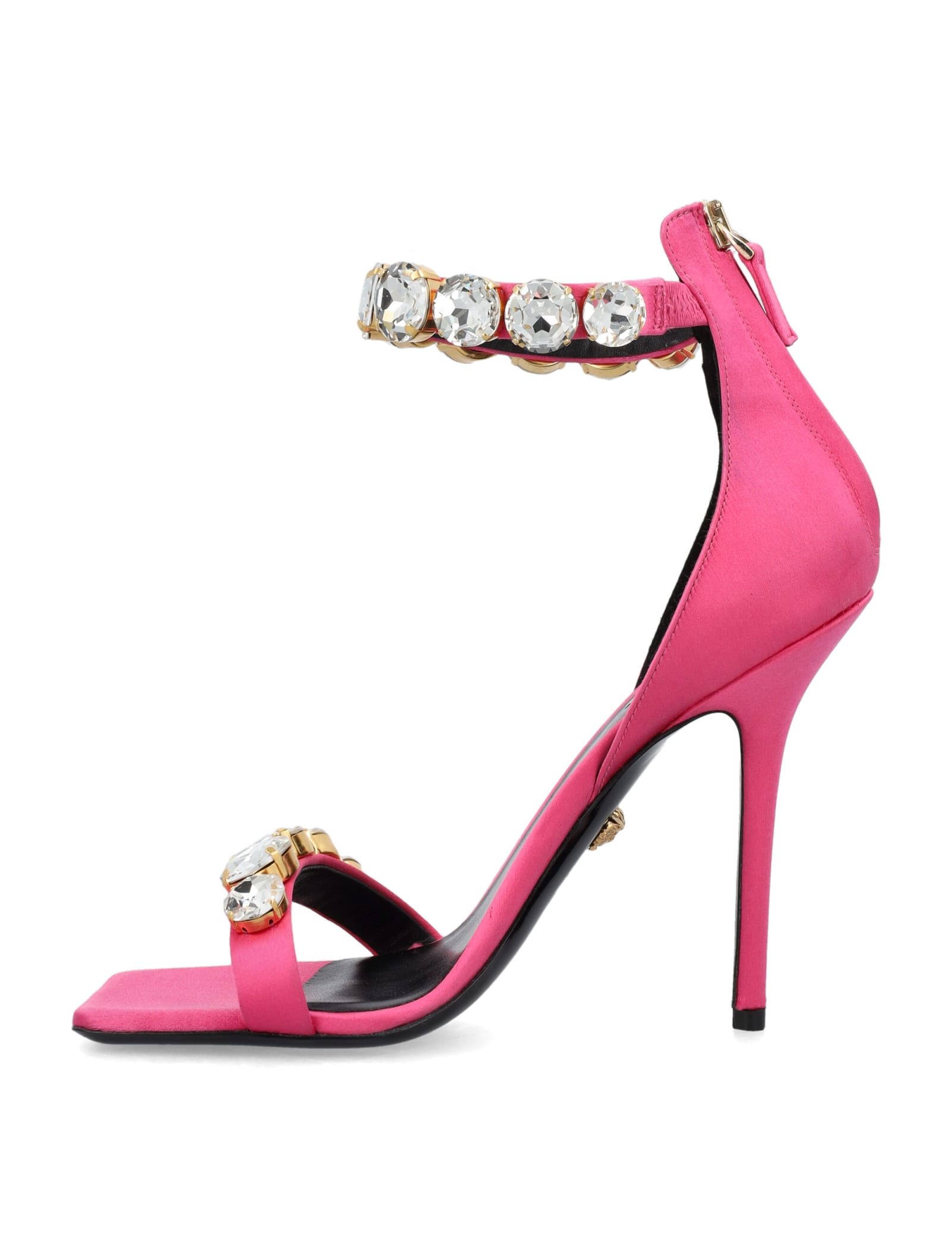 Shop Versace Crystal Satin Sandals In Fucsia