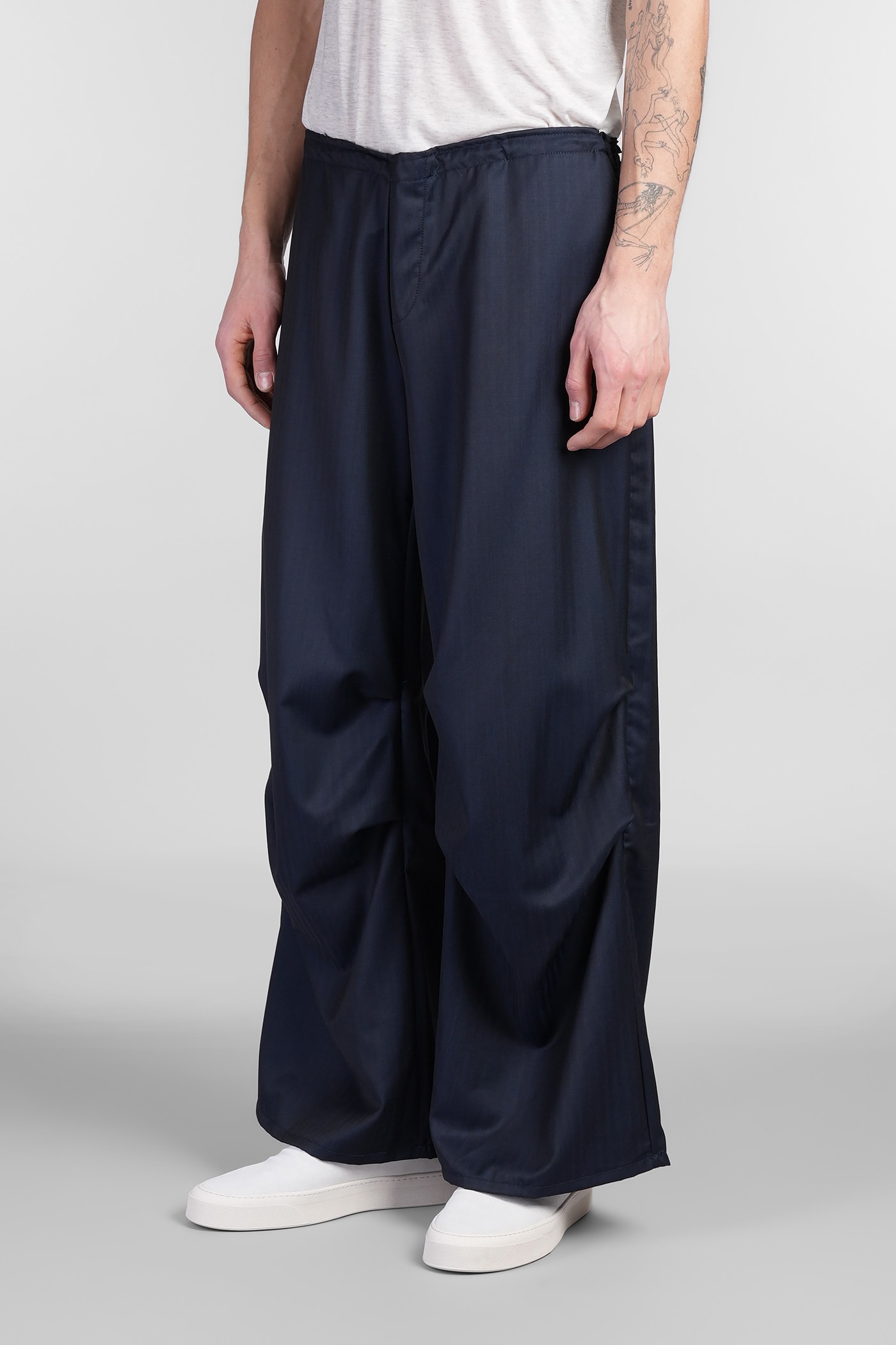 Paura Fan Pants In Blue Wool In Blue