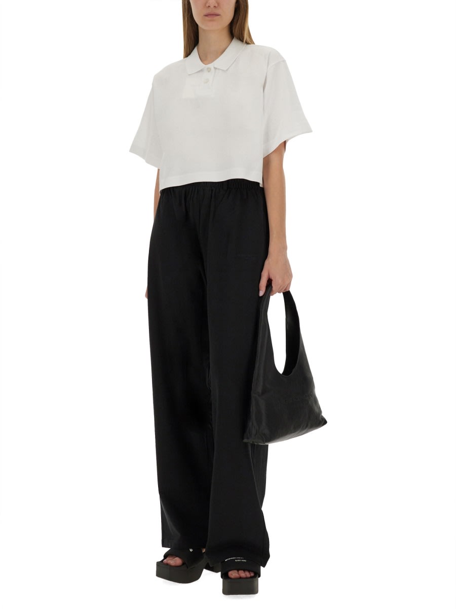 Alexander Wang Cropped Jersey Polo Shirt In White