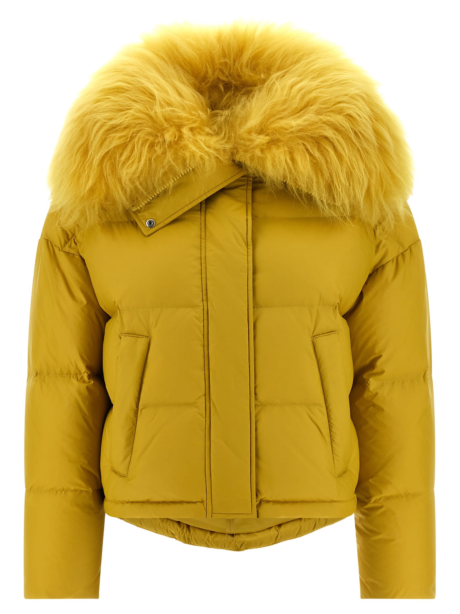 Salomon Fur Insert Down Jacket In Yellow