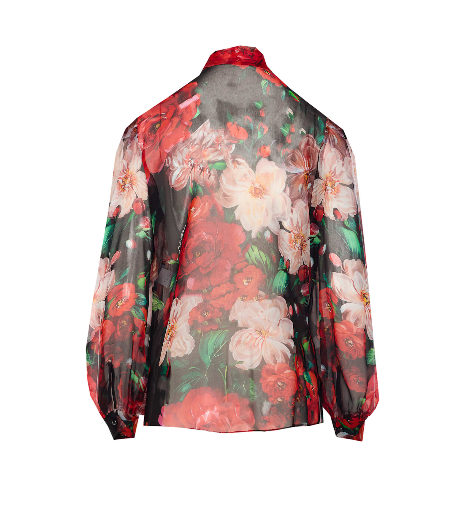 Dolce & Gabbana Shirt With Bow In Chiffon With Floral Print In Bouquetfioriantichifondonero