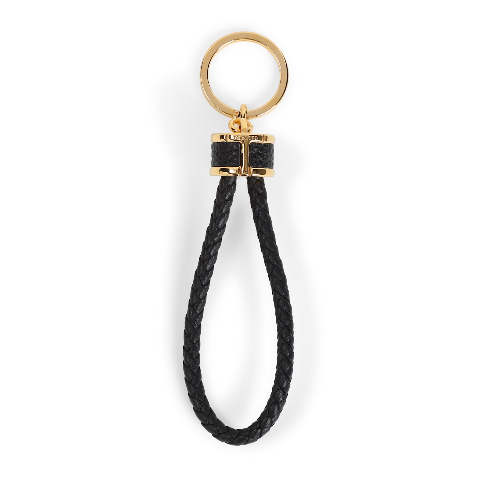 Tom Ford Braided Calf Leather Keychain With Polished Gold-tone Ring