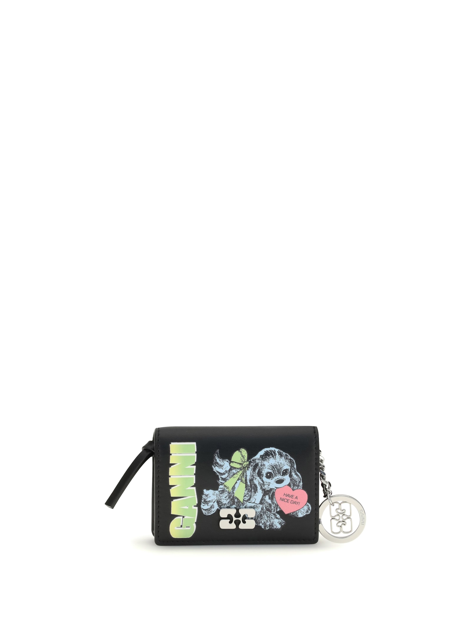 Ganni Card Holder With Flap Blue Dog In Black