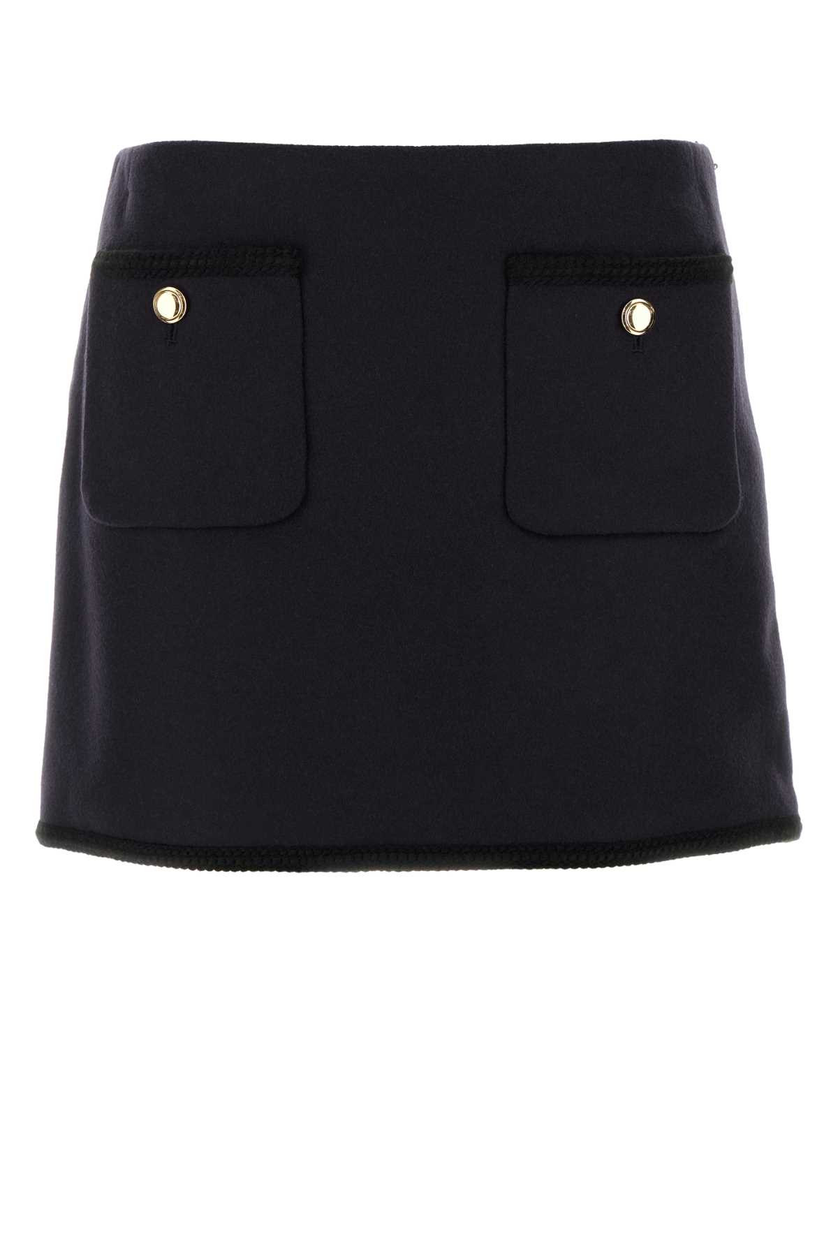 Miu Miu Midnight Blue Wool Mini Skirt In Black
