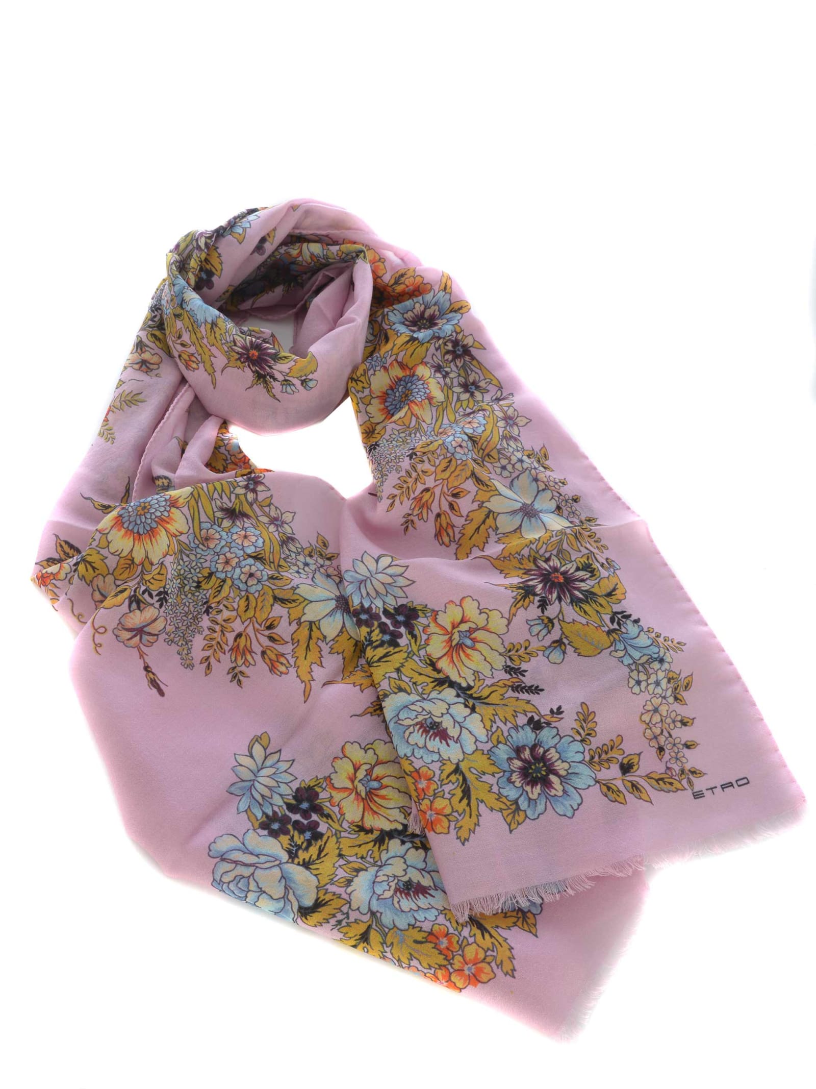 Shop Etro Scarf  Bouquet Made Of Cashmere And Silk Blend In Pink