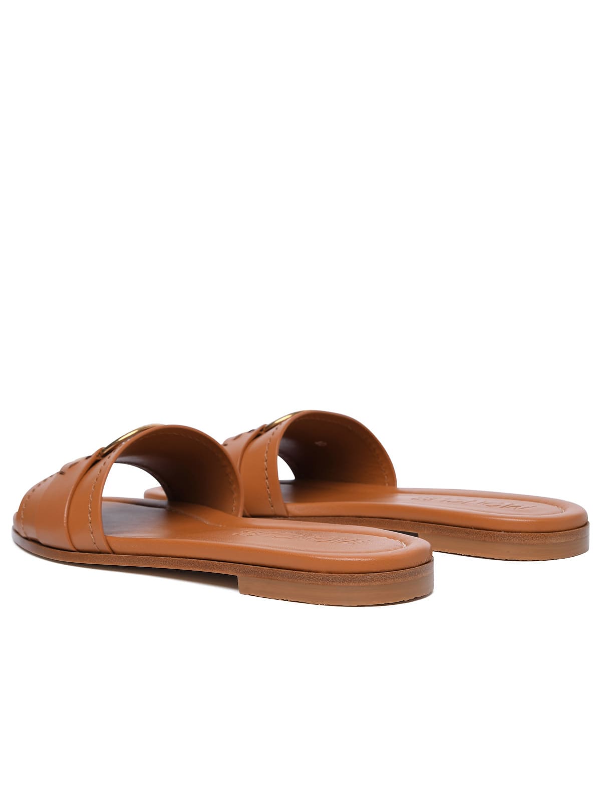 Shop Moncler Bell Caramel Leather Slippers In Beige