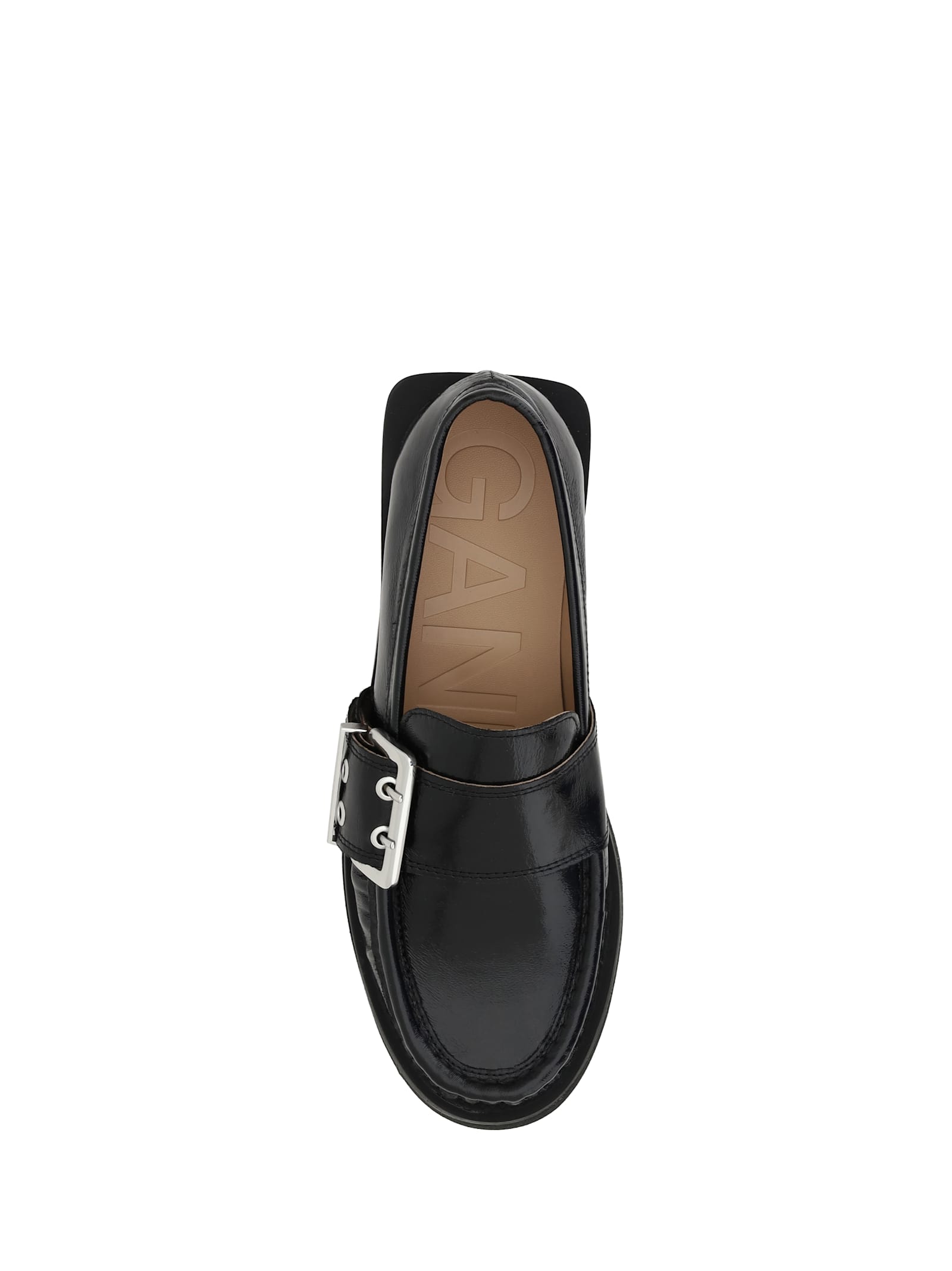 Ganni Feminine Buckle Loafers In Black