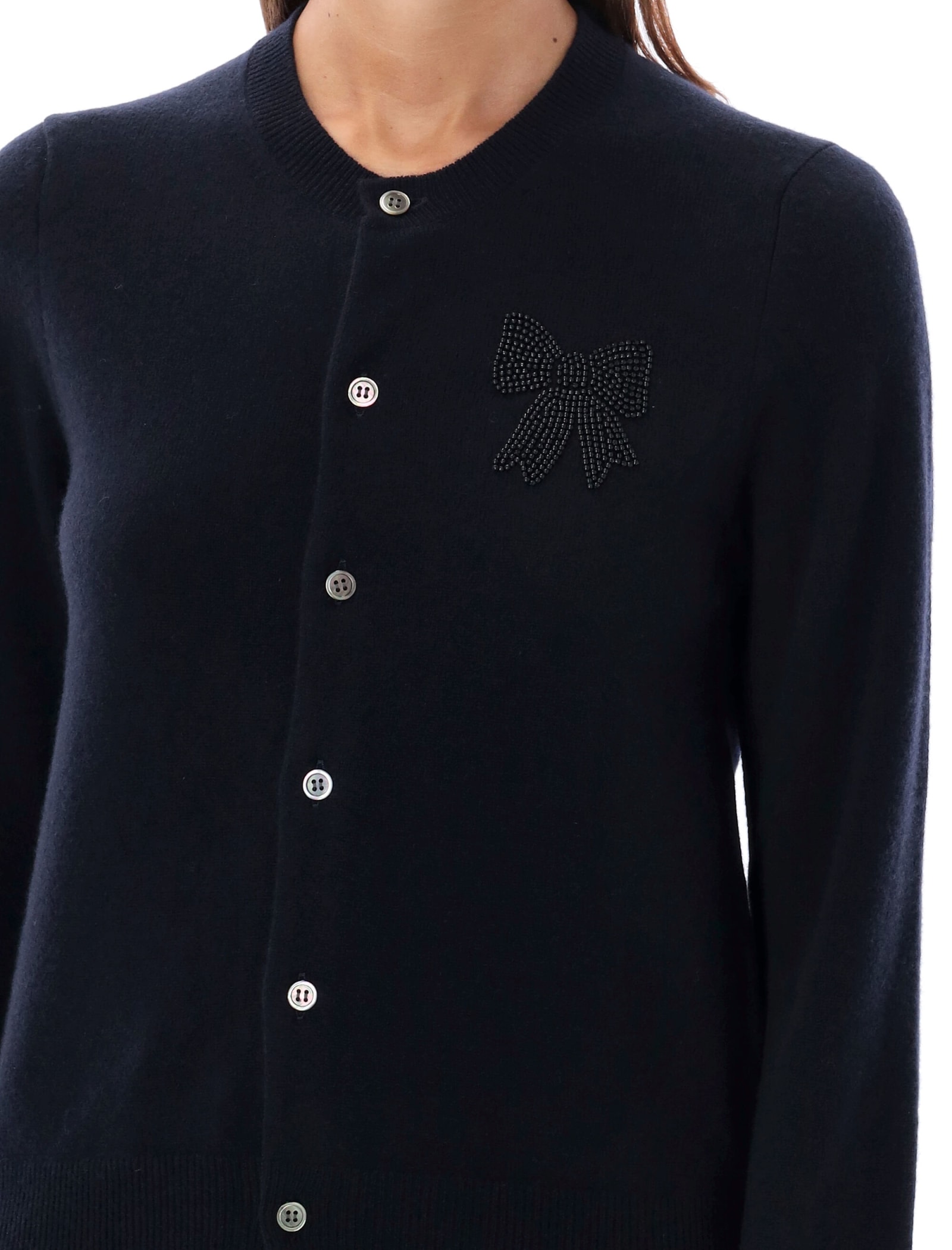 Shop Comme Des Garcons Girl Ribbon Embroidery Cardigan In Navy