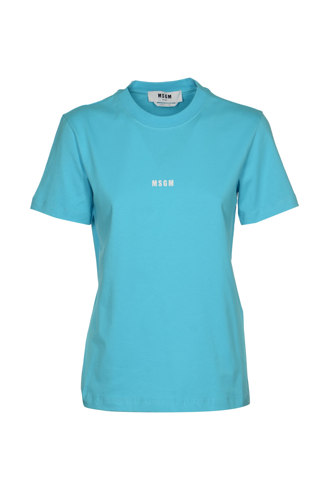Shop Msgm Logo Round Neck T-shirt In Light Blue