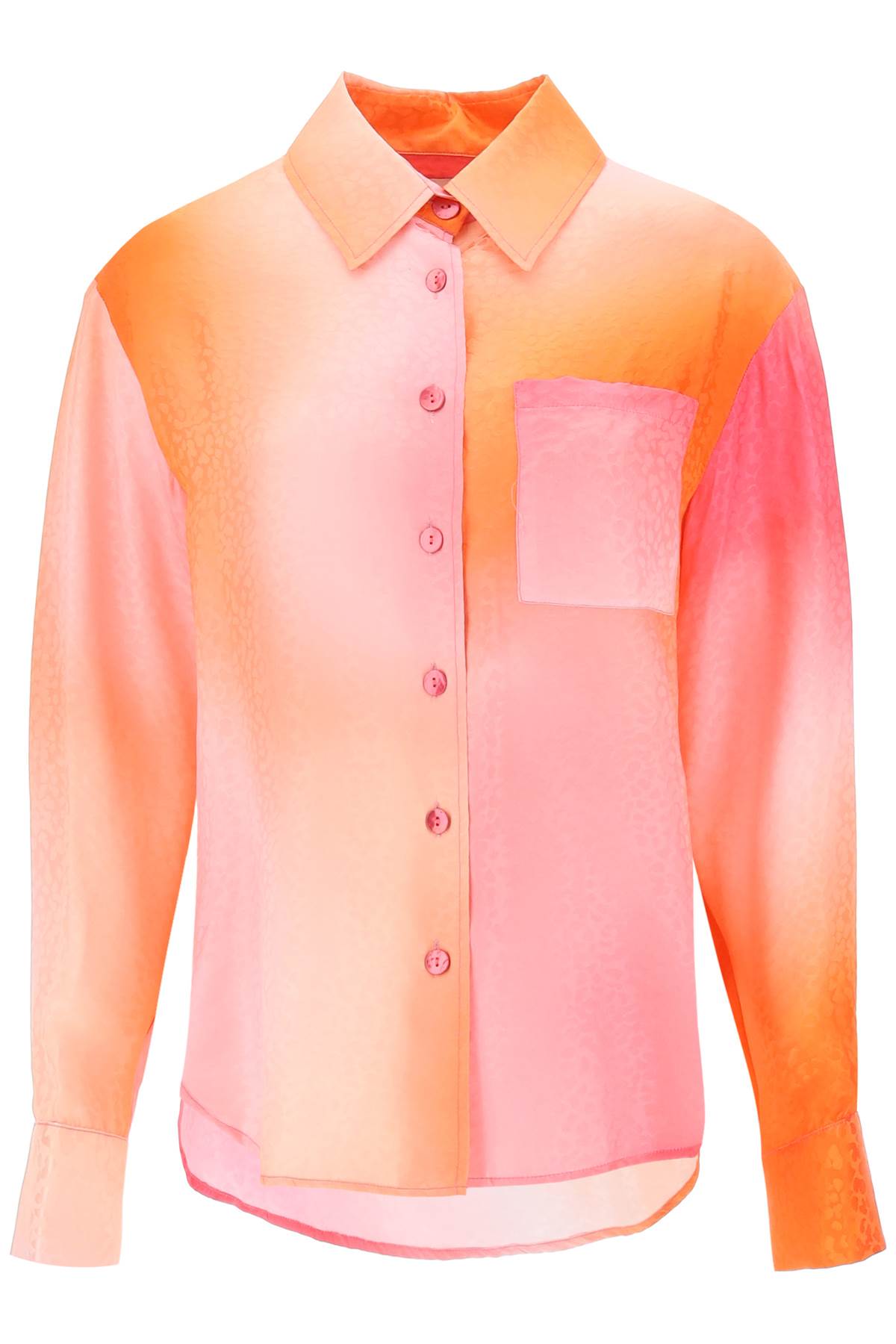 Shop Art Dealer Charlie Shirt In Jacquard Silk In Pink Orange Print (orange)