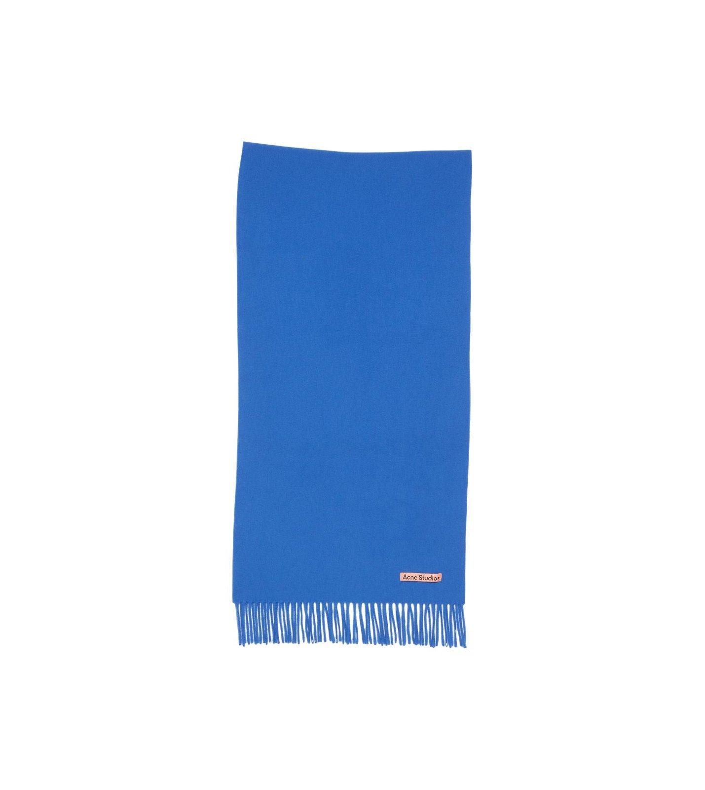 Shop Acne Studios Logo Patch Fringed Scarf In Blue