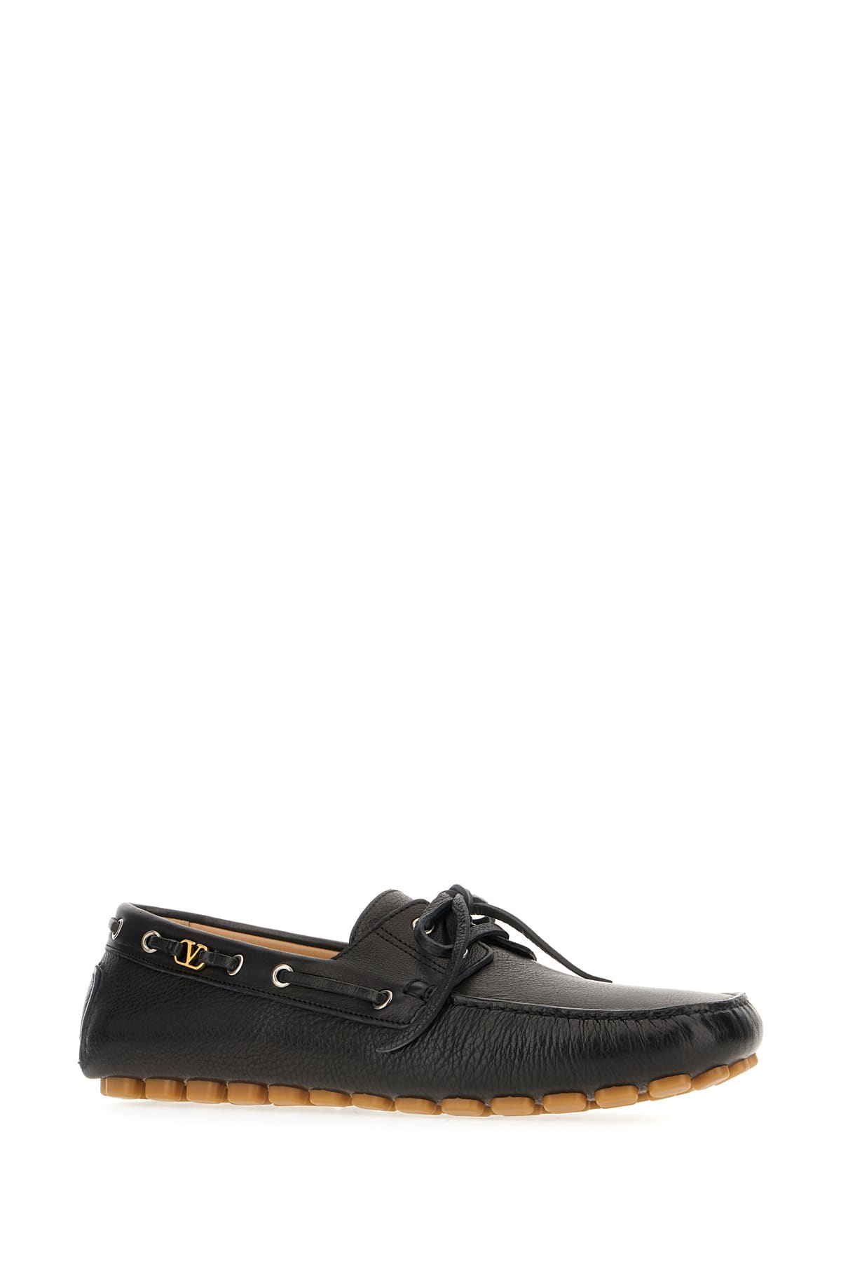 Valentino Garavani 'fastaway' Black Loafers With Vlogo Plaque And Decorative Laces With Logo In Leat In Nero