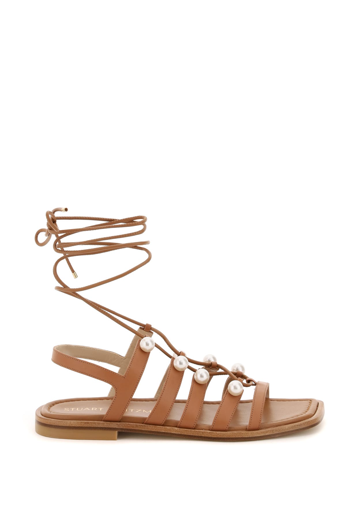 Stuart Weitzman Goldie Lace-up Sandals With Pearls