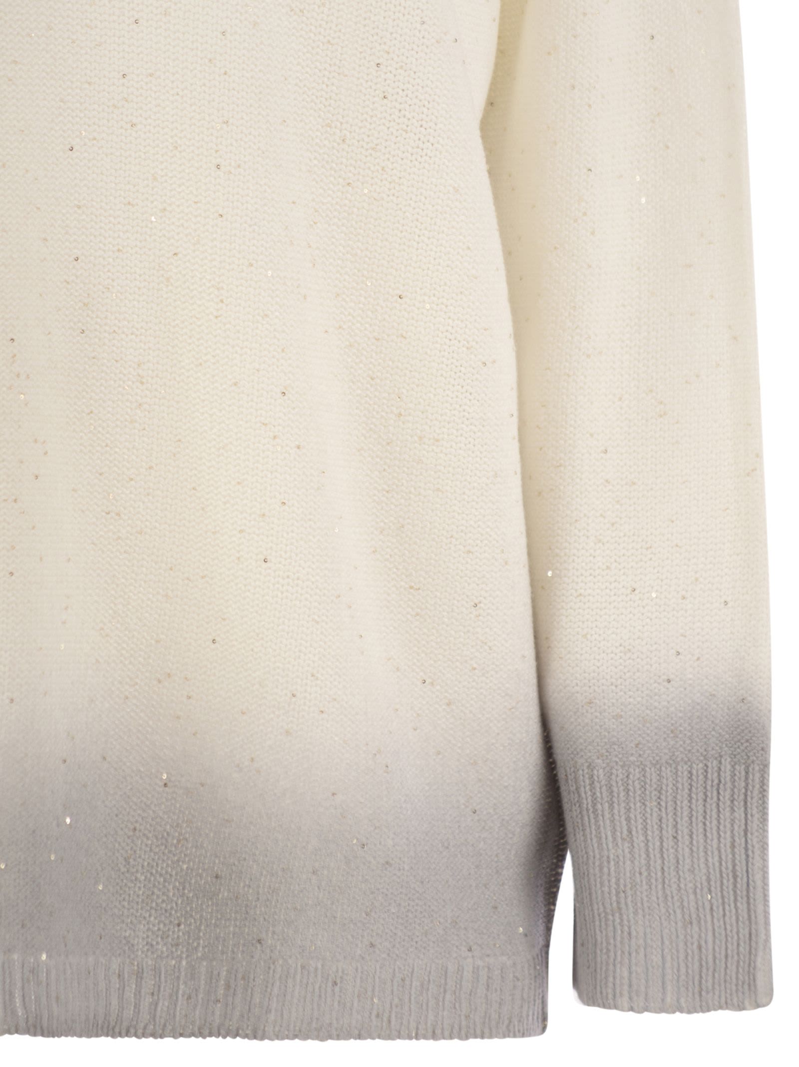 Fabiana Filippi Gradient Effect White Sweater With Deep V-neckline In Bianco
