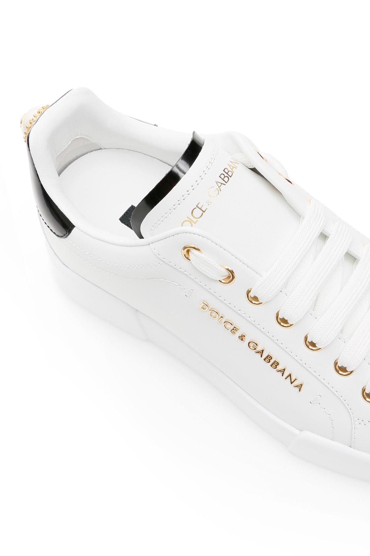 Shop Dolce & Gabbana Portofino Sneakers With Pearl In White/black