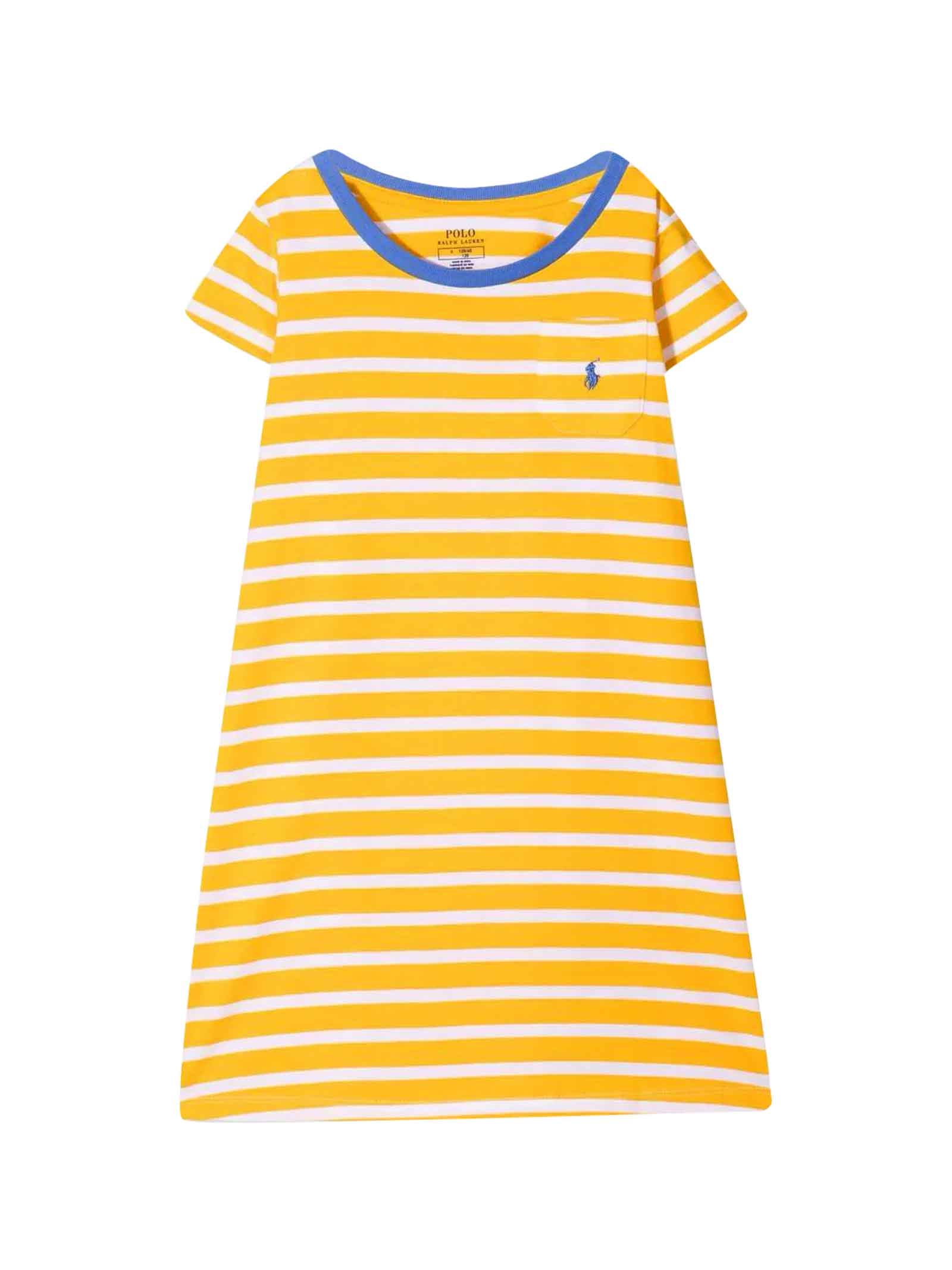 Ralph Lauren Girls Yellow And Blue Striped Dress
