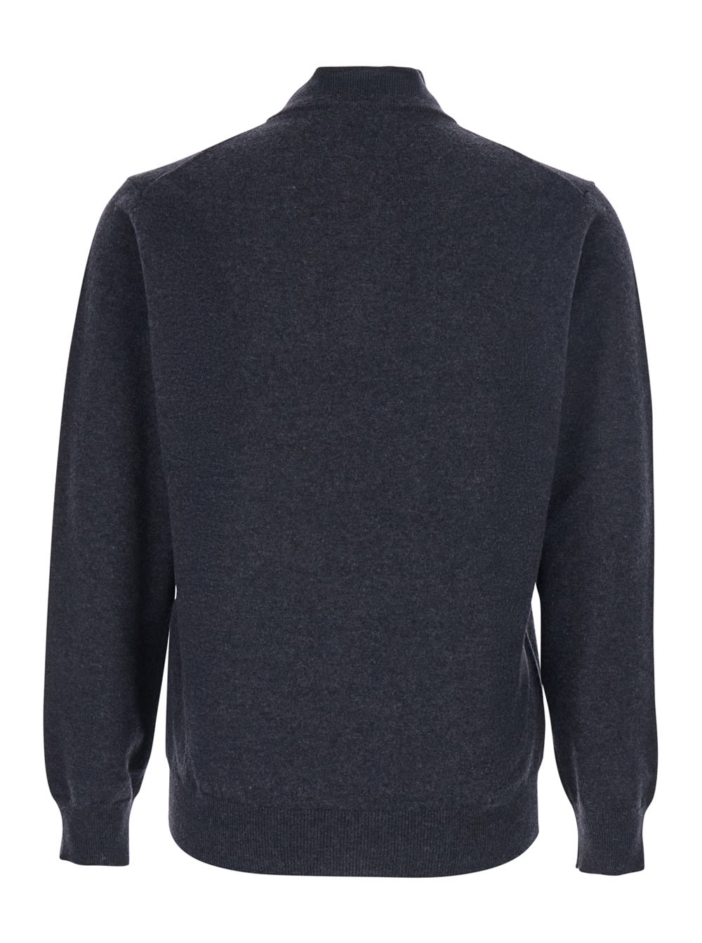 Kangra Cashmere Grey Ribbed Knit Sweater With High Neck And Half Zip Closure In Wool Man In Gray