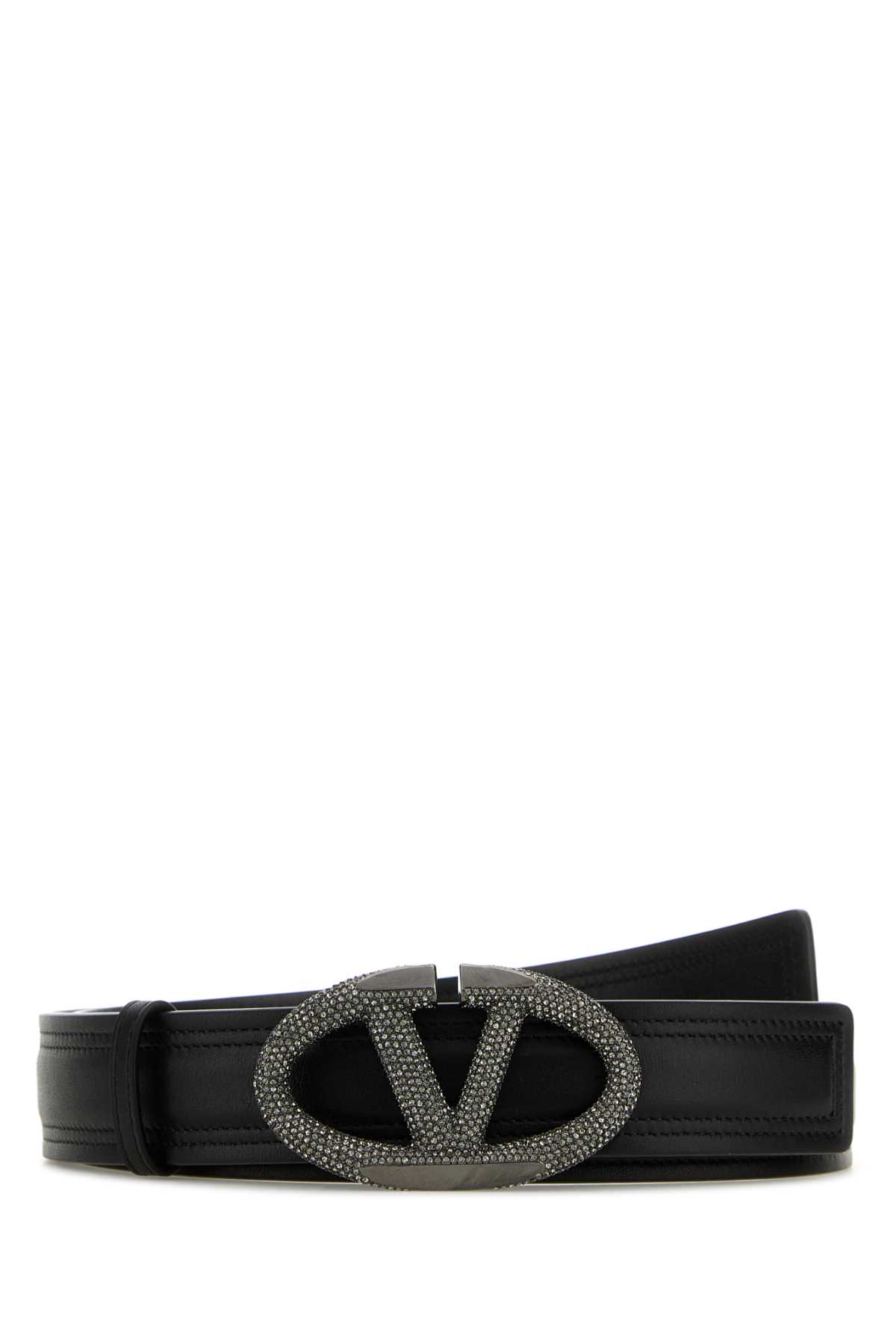 Shop Valentino Black Leather Vlogo Belt In Neroblackdiamond