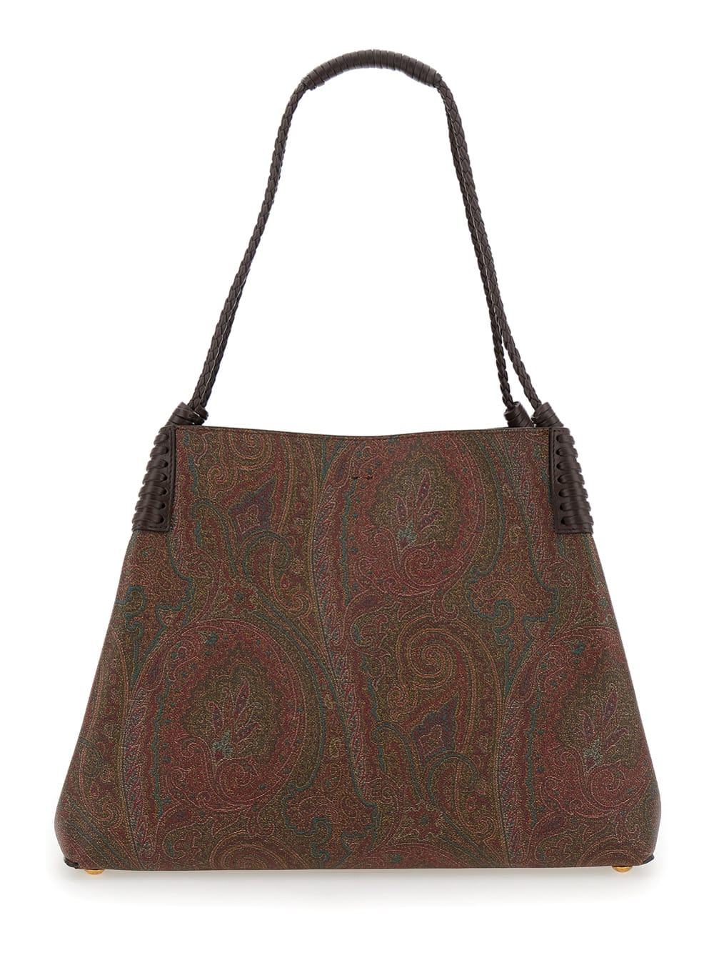 Shop Etro Paisley Libra Medium Brown Tote Bag With Pegaso Detail In Cotton Woman