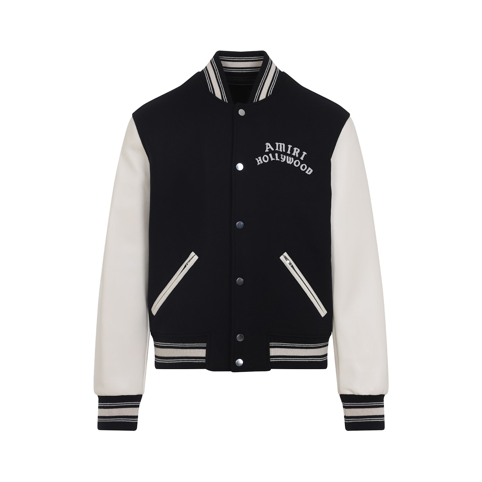 Amiri Varsity Jacket With White Contrasting Sleeves And Embroidered Detailing In Black