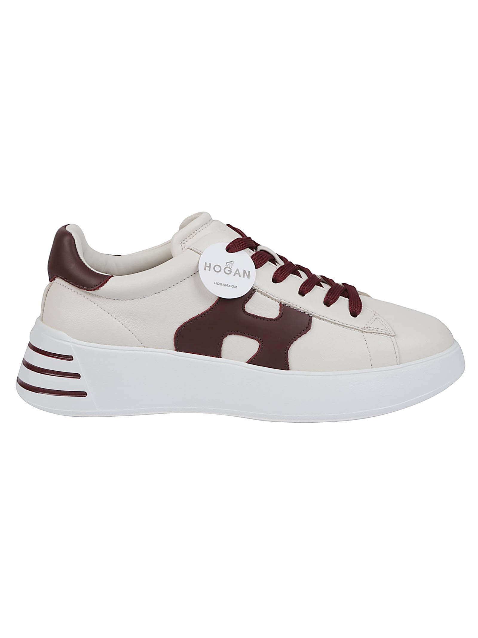 Hogan H564 Ivory Leather Low-top Sneakers In Burgundy