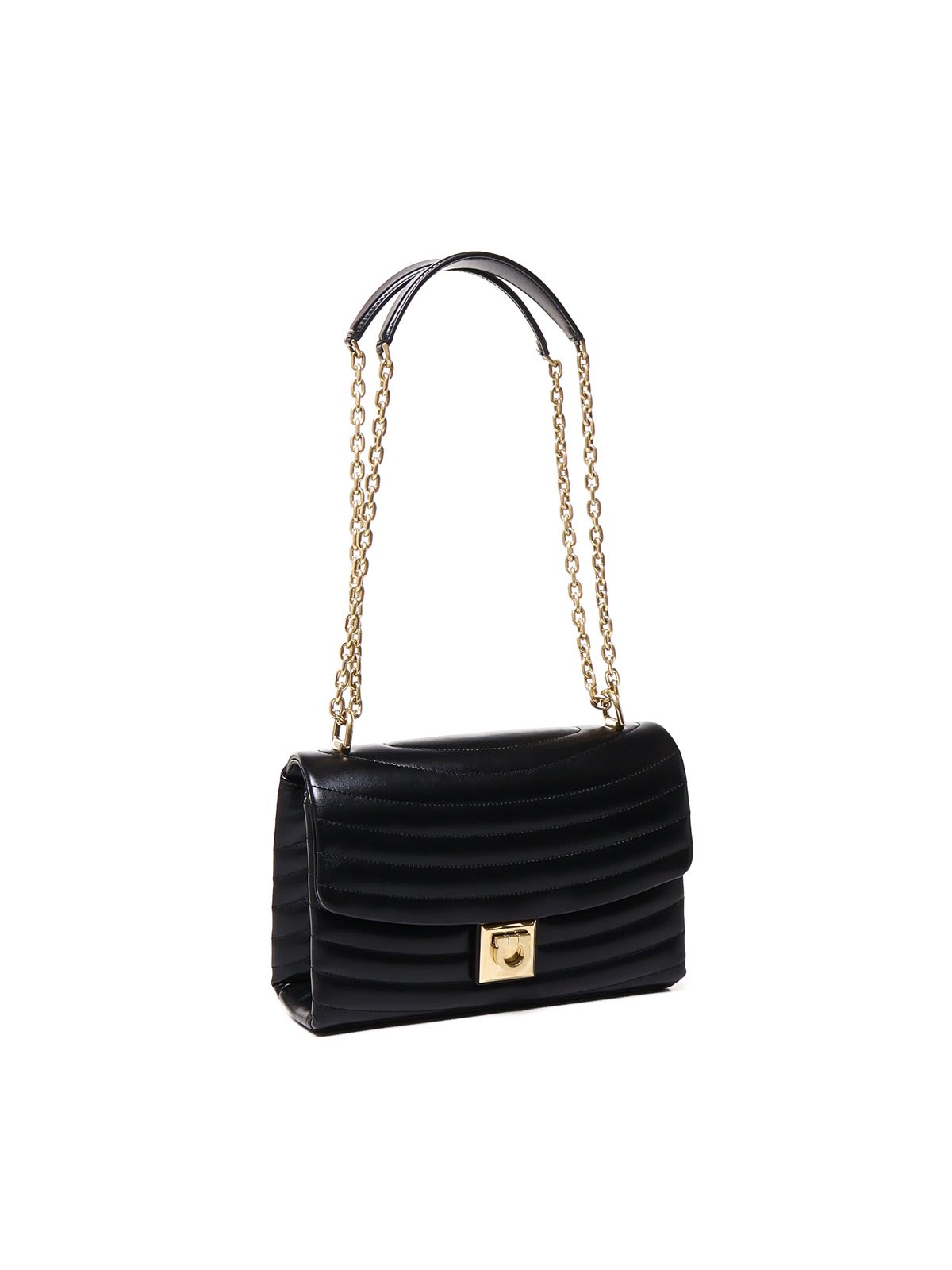 Shop Ferragamo Medium Quilted Chain-linked Shoulder Bag In Nero