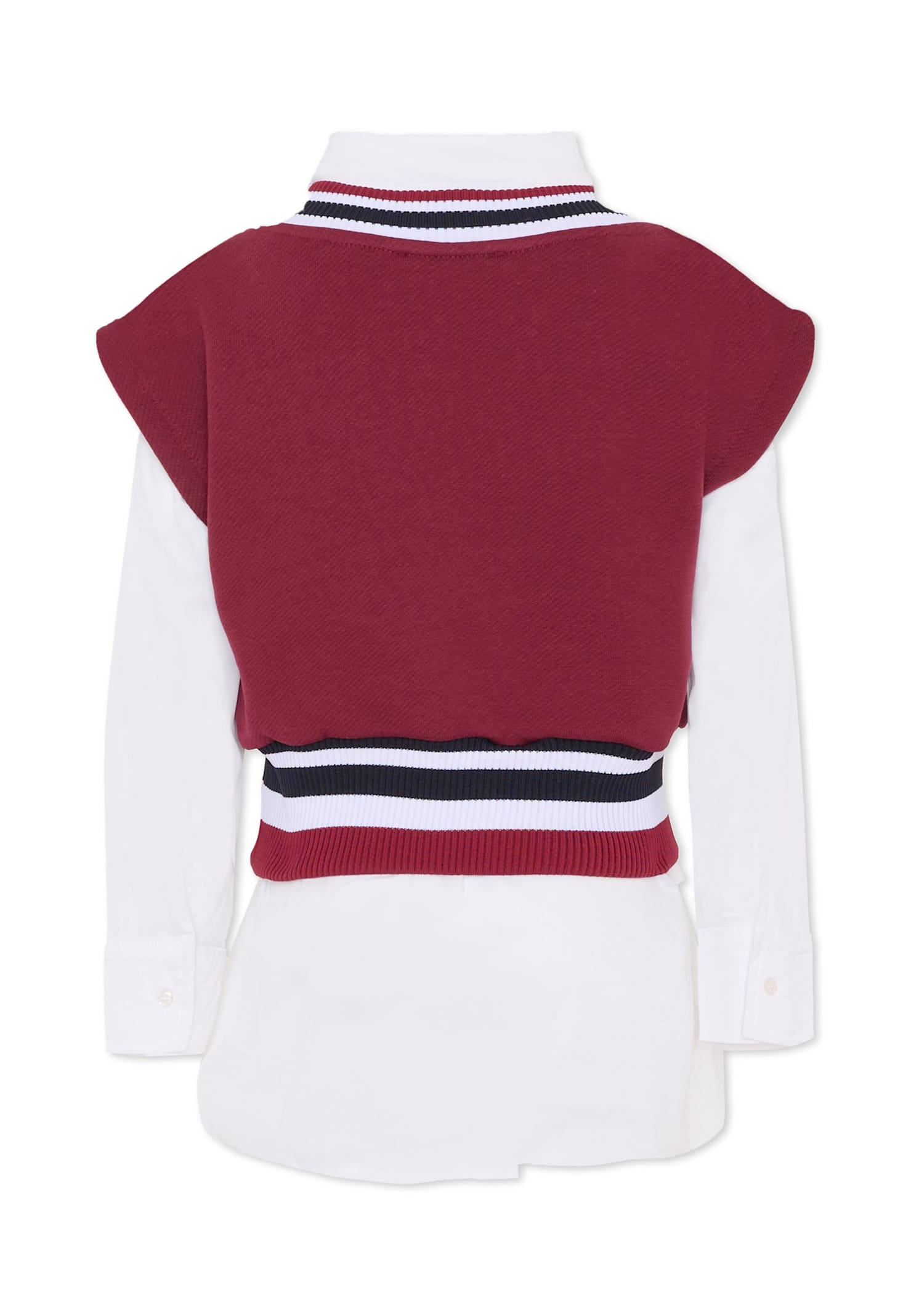 Msgm Burgundy Vest Sweater For Girl With Logo In Multi